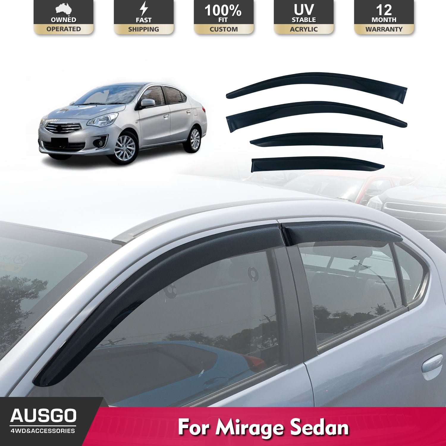 Weather Shields for Mitsubishi Mirage Sedan 2012-2023 | Rain Guards & Window Deflectors | Perfect for All-Weather Protection & Noise Reduction While Driving
