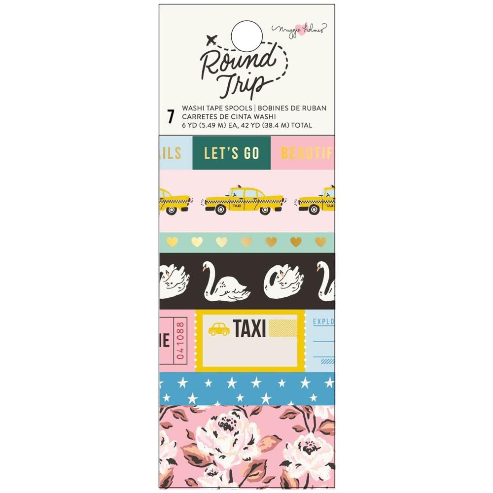 American Crafts Round Trip WASHI Tape Set - 7 Rolls, 6 Yards Each - Perfect for Scrapbooking, Journaling, Gift Wrapping & DIY Crafts
