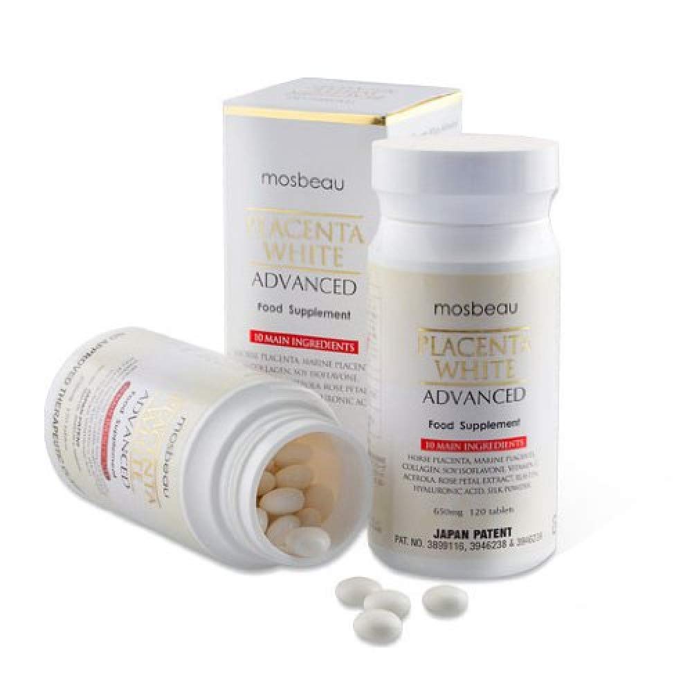 3 Bottles of Mosbeau Placenta White Advanced Whitening Tablets for Skin Brightening & Anti-Aging | Japanese Beauty Supplement for Glowing Complexion | Perfect for Daily Skincare Routine & Travel