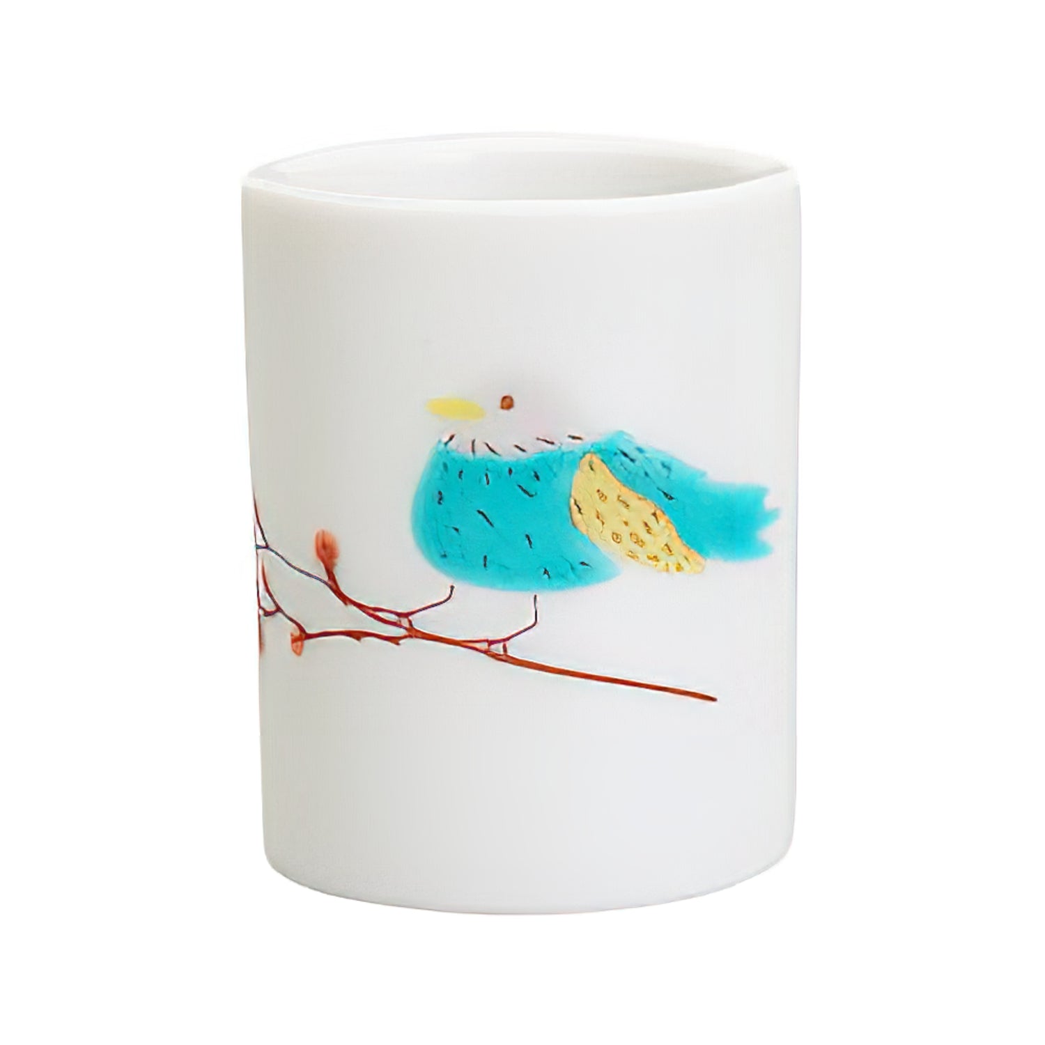 Harekutani Porcelain Perch Bird Toothbrush Holder - Elegant Bathroom Countertop Organizer for Toothbrushes & Dental Care Essentials