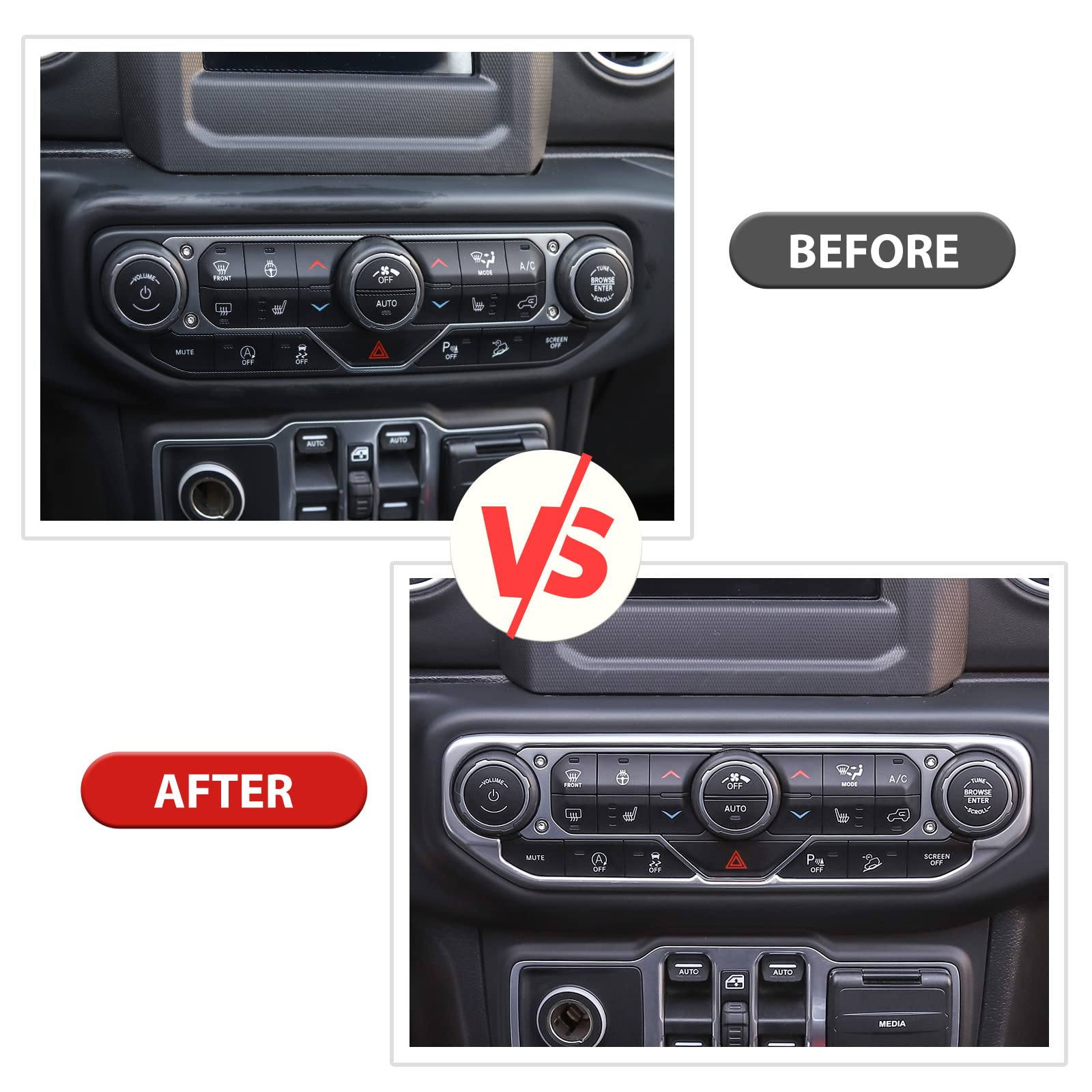 2018-2022 Jeep Wrangler JL/JLU & Gladiator JT Silver AC Vent Trim Panel Cover | Interior Dashboard Decoration Kit | Durable Console Control Accessory for Off-Road & Daily Driving