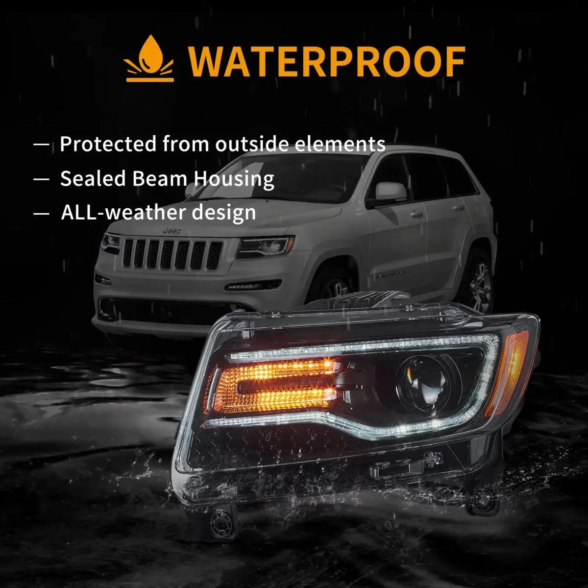 2011-2013 Jeep Grand Cherokee (WK2) Full LED Headlight Assembly with Startup Animation & Blue DRL - High Performance Replacement Headlights for Night Driving & Off-Road Adventures