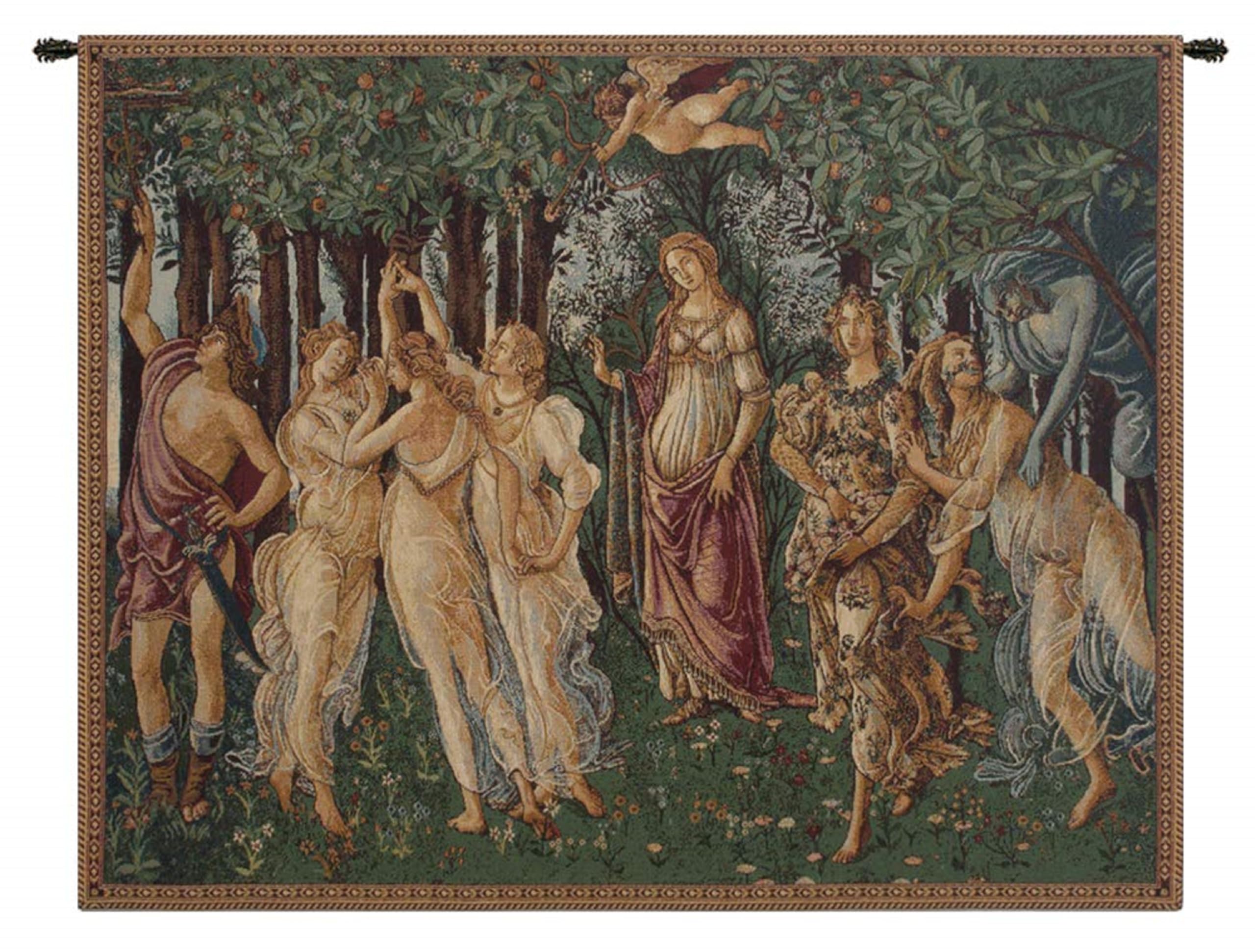 La Primavera Italian Tapestry Wall Hanging 26x32 Inch - Viscose Cotton Polyester Blend Artwork by Sandro Botticelli | Renaissance Home Decor for Living Room, Bedroom & Office Wall Art