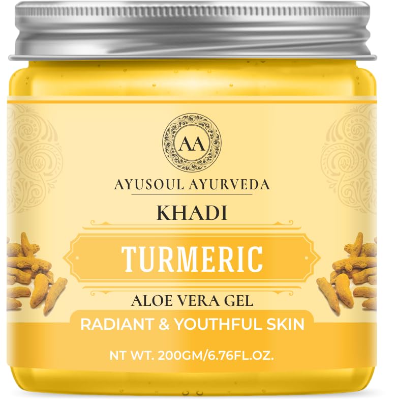 **Ayusoul Ayurveda Khadi Turmeric & Aloe Vera Gel - 99% Pure Natural Face Moisturizer for Hydration & Glow | SLS-Free, 200g | Perfect for Dry Skin & Daily Skincare Routine**