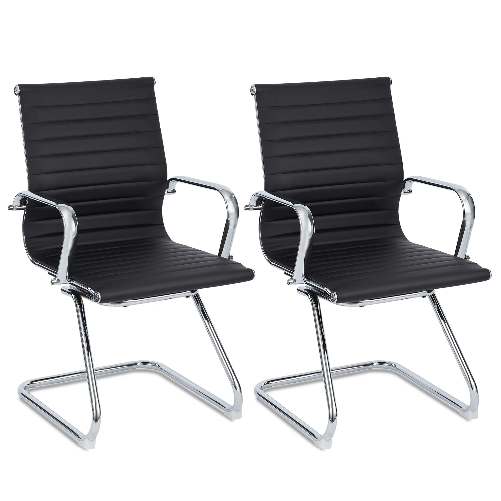 Premium Leather Guest Chairs for Office & Home - 2 Pack Folding Conference Room Chairs with Sled Base, No Wheels - Perfect for Waiting Rooms, Meetings, Living Rooms & Home Offices (Black)
