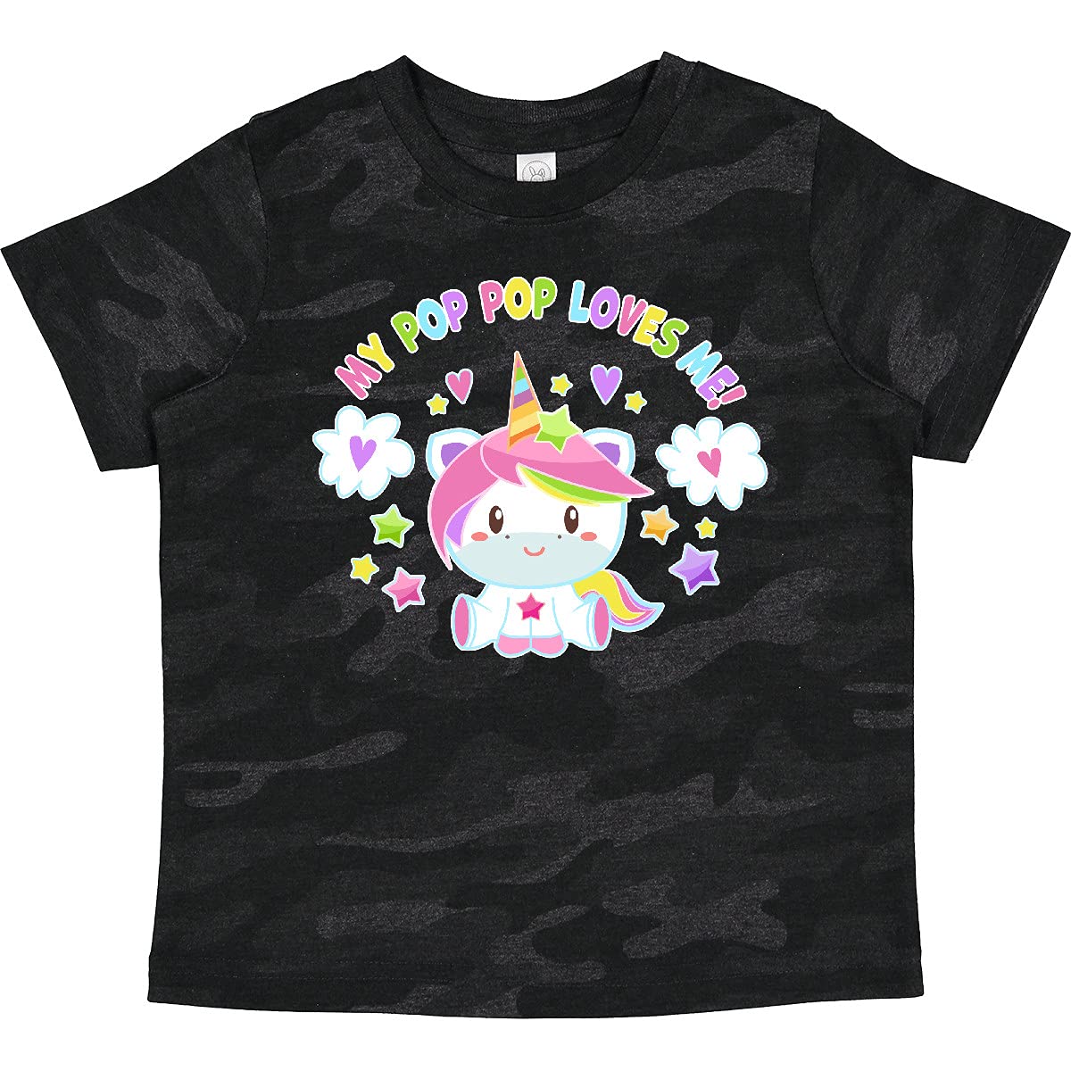 Inktastic My Pop Pop Loves Me Cute Rainbow Unicorn Toddler T-Shirt - Soft Cotton Kids Tee for Grandparents Day, Birthday Gifts & Family Outfits