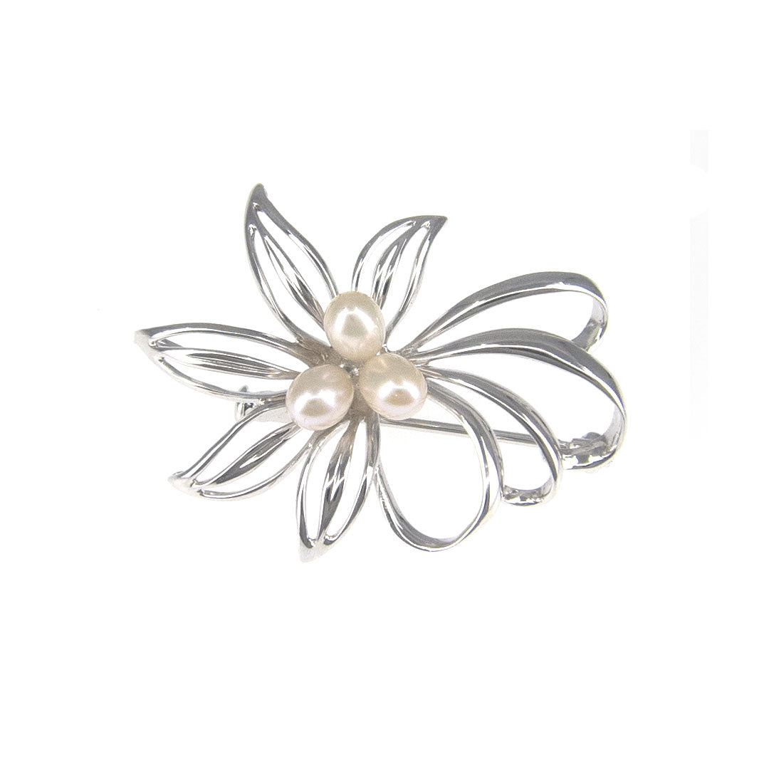 Elegant Sterling Silver Pearl Brooch for Women - Vintage Pearl Jewelry Pin for Blazers, Dresses & Special Occasions