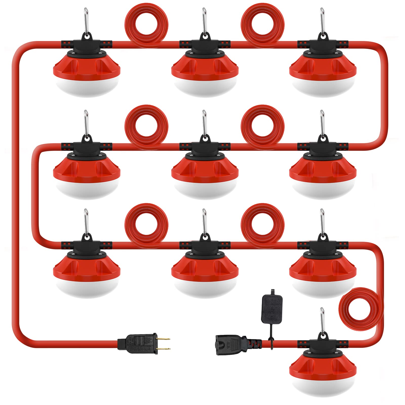 100FT LED Construction String Lights - 10000LM Super Bright Temporary Work Lighting with 10 Medium Base Sockets | Outdoor Job Site Lighting, Linkable for Construction, Warehouse, Backyard, and Event Use