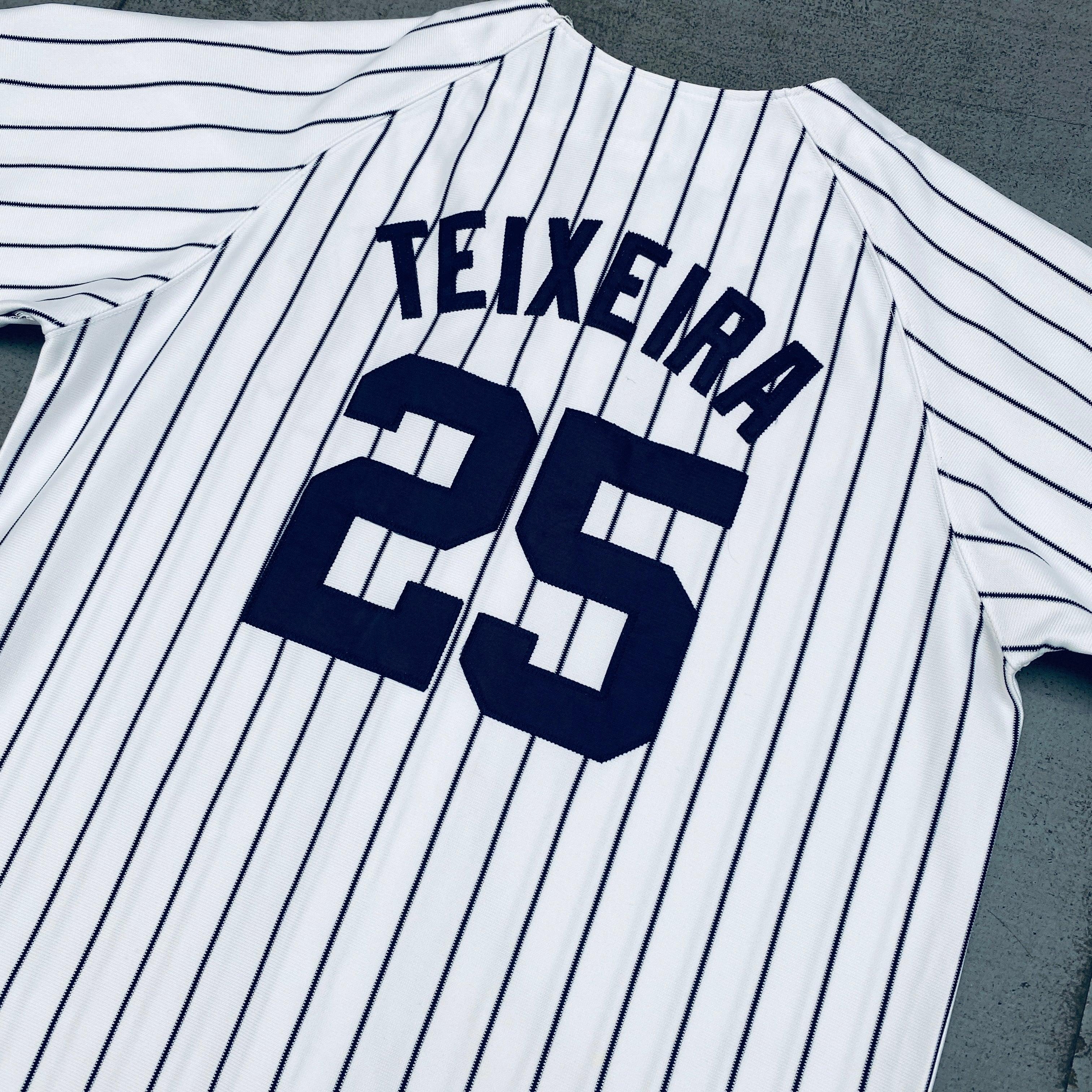 Authentic New York Yankees Mark Teixeira 2009 White Pinstripe Majestic Stitched Jersey - Size S | Officially Licensed MLB Baseball Jersey for Fans & Collectors | Perfect for Games, Events & Yankees Memorabilia Collection