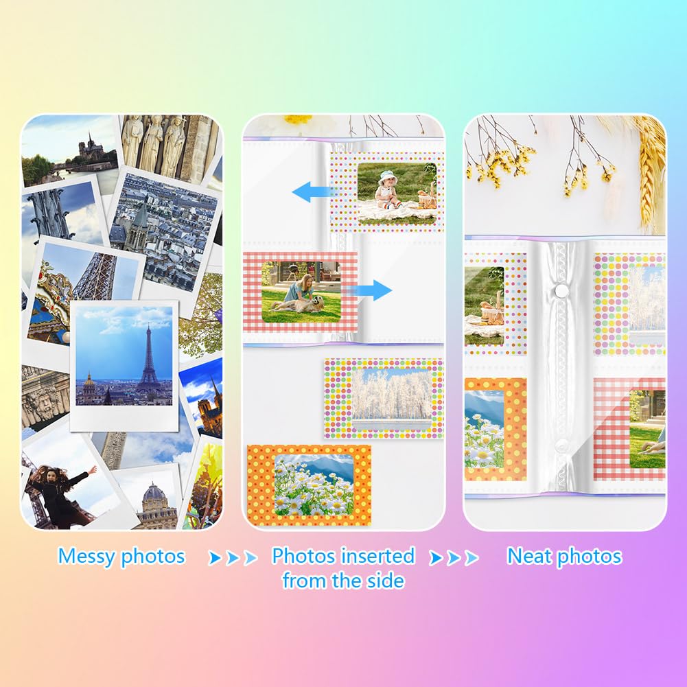 Flintronic Mini Photo Album - 64 Pockets for 2x3 Inch Photos | Holds Fuji Instax Mini, Polaroid & Kpop Photocards | Includes 80 Colorful Stickers | Perfect for Travel Memories, Kpop Collections & Polaroid Scrapbooking