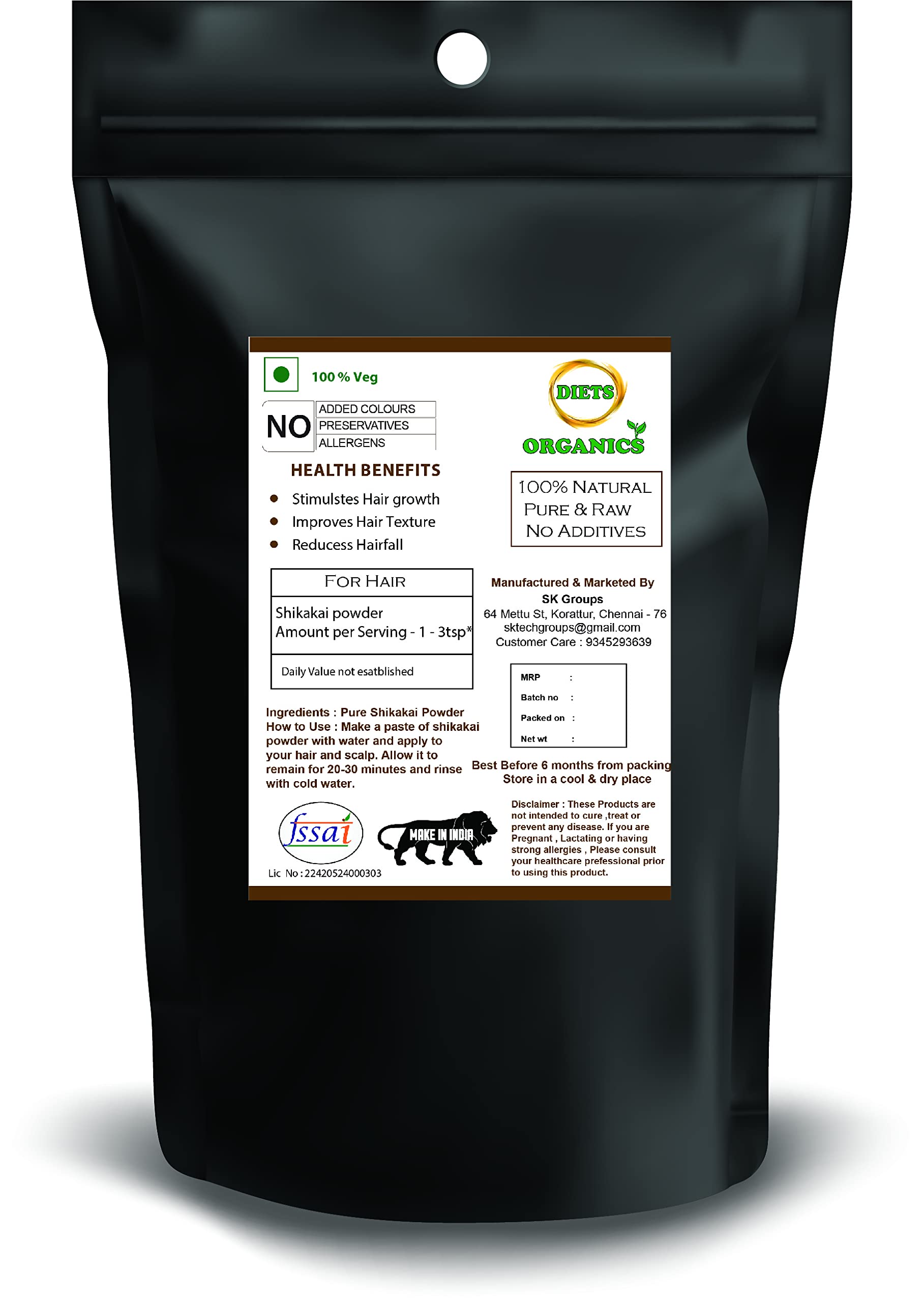 DIETS ORGANICS PURE Shikakai Powder for Hair Wash - 50g Natural Ayurvedic Hair Cleanser | Promotes Hair Growth & Scalp Health | Ideal for Natural Hair Care Routine at Home