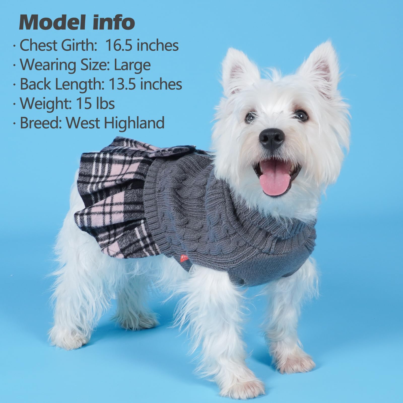 KYEESE Large Dog Sweater with Bowtie - Soft Checkered Turtleneck Pet Sweater for Big Dogs | Warm Winter Dog Clothes & Coats | Perfect for Outdoor Walks & Holiday Photos (Grey, Size 3L)