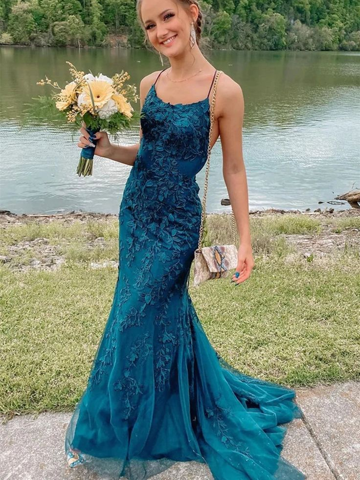 Elegant Green Applique Mermaid Long Prom Dress for Women - Formal Evening Gown for Homecoming, Wedding, and Special Occasions
