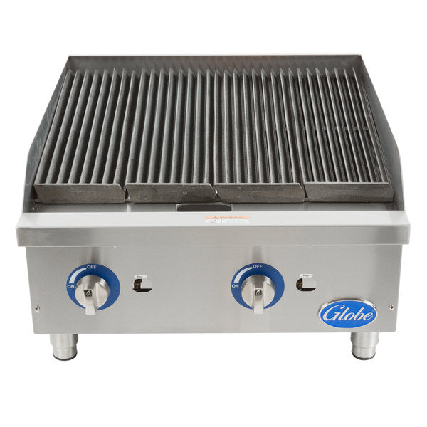 Globe GCB24G SR 24 Inch Commercial Gas Charbroiler with Stainless Steel Radiants - Perfect for Restaurants, Diners & Outdoor BBQ Events