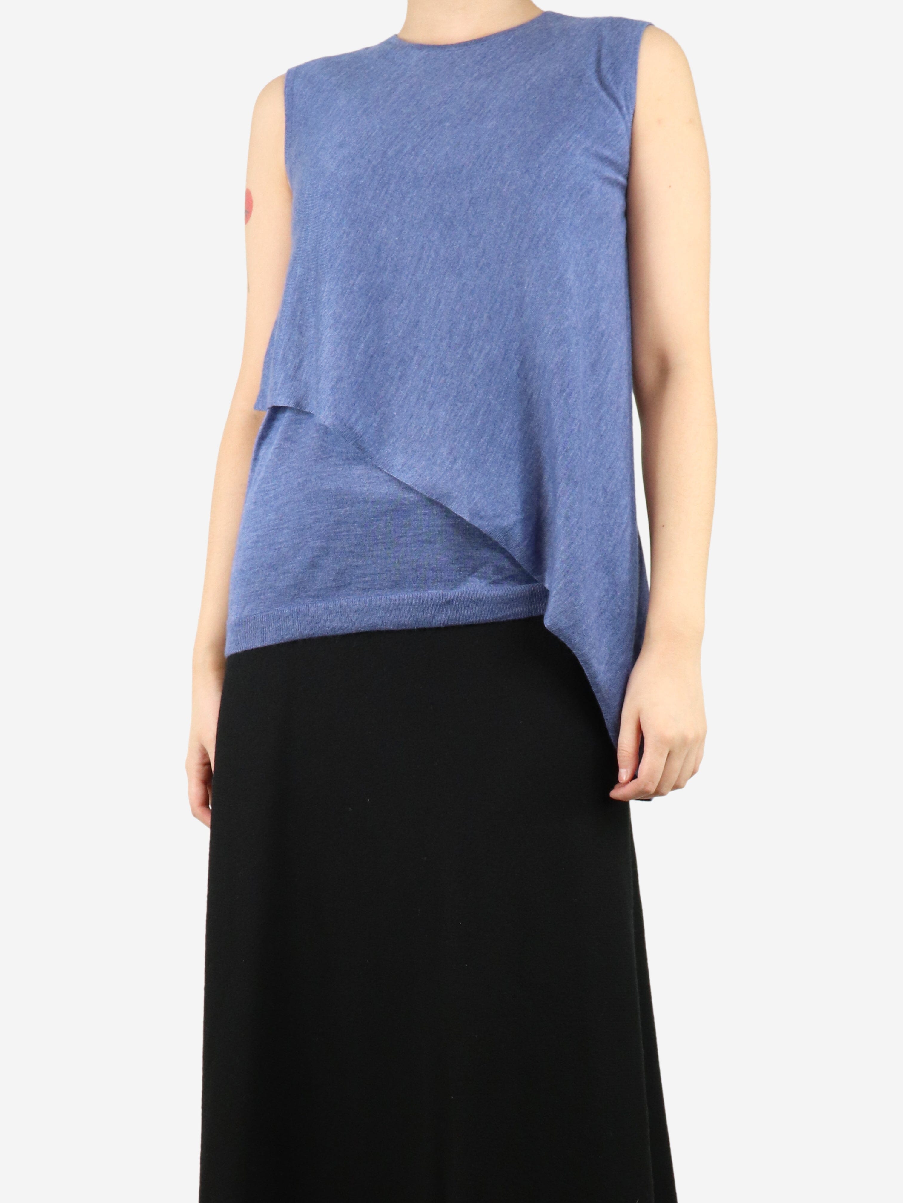 Blue Asymmetrical Knit Top for Women - Size S | Trendy Off-Shoulder Casual Blouse for Date Night & Weekend Outfits