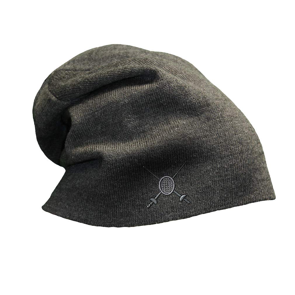 Men's Slouchy Beanie with Fencing Sport B Embroidery - Winter Skull Cap for Women & Men - Perfect for Cold Weather, Outdoor Sports & Casual Wear