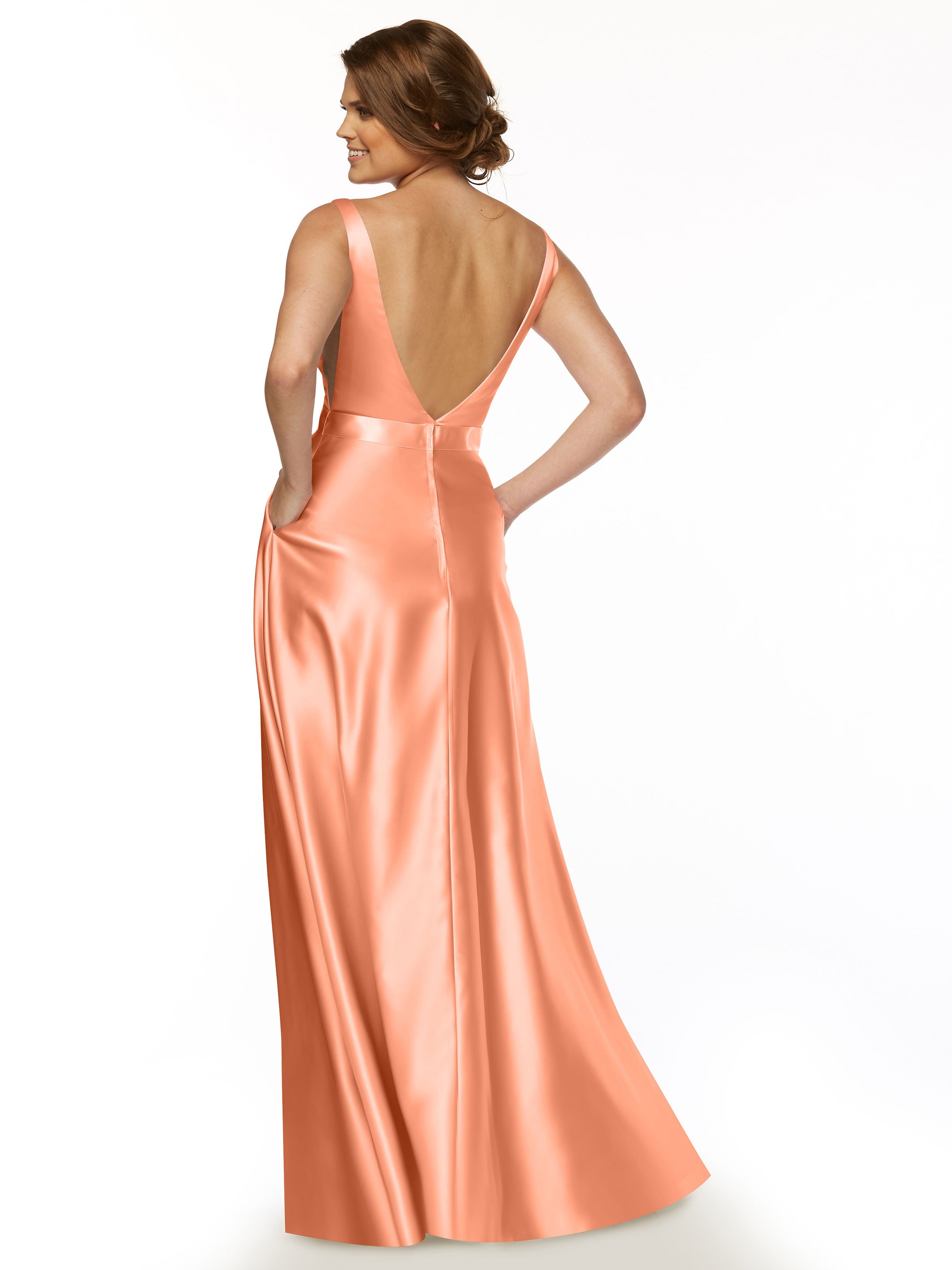Elegant 80118 Satin A-Line Bridesmaid Dress with V-Neckline & Waist Sash - Perfect for Weddings, Formal Events & Special Occasions