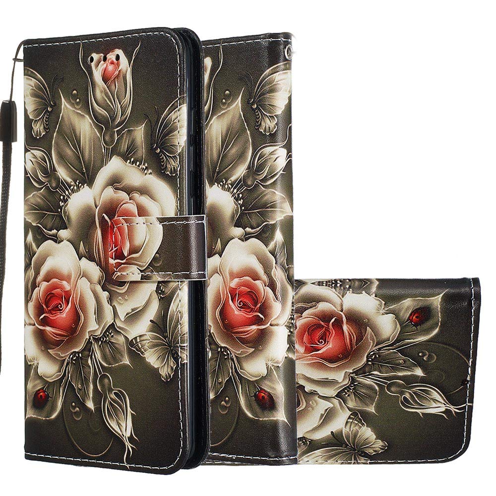 Premium Samsung Galaxy S20 Wallet Case - Shockproof PU Leather Cover with Creative Painted Design | Full Body Protection for Samsung S20 (Black Rose YB) | Perfect for Business, Travel & Everyday Use