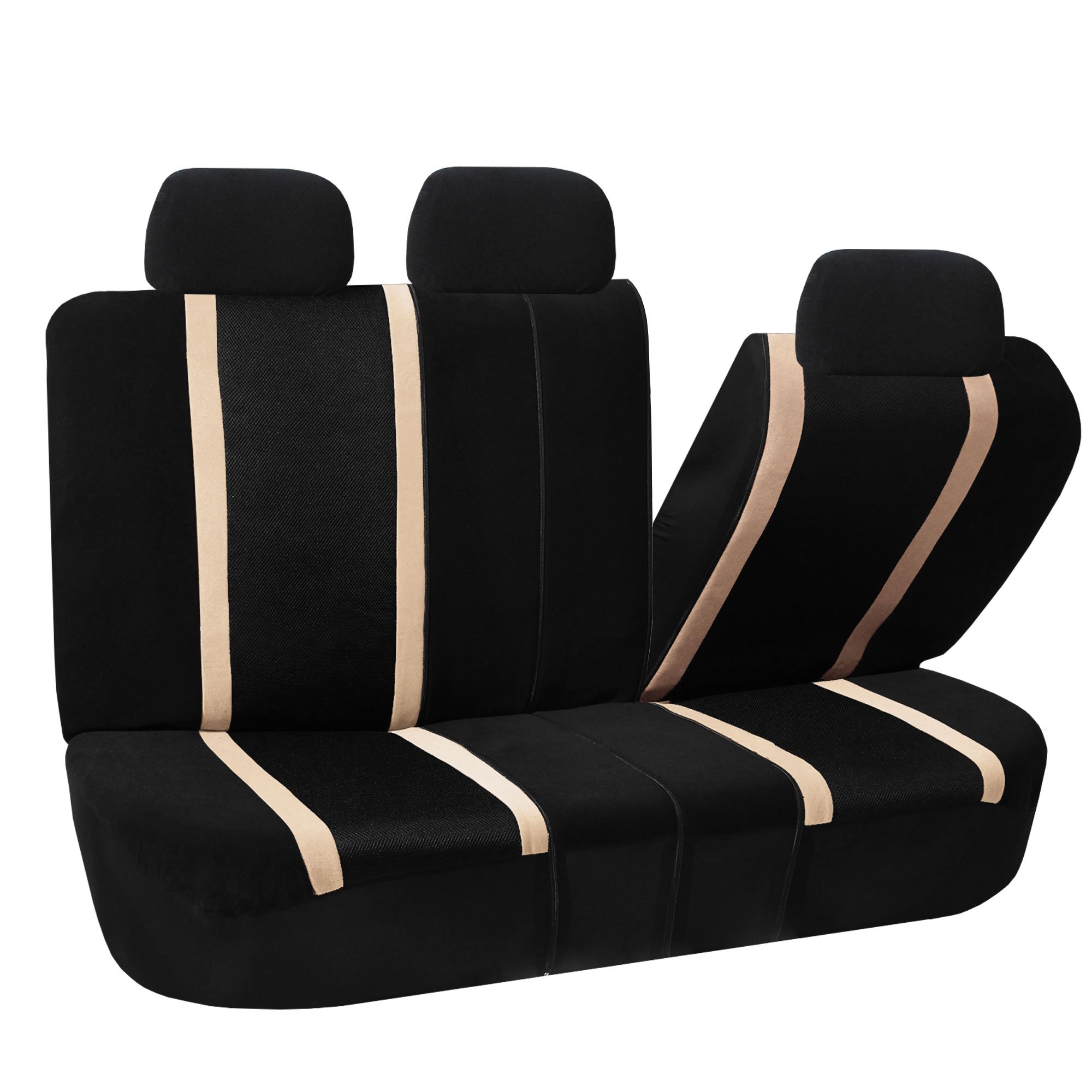 Premium FH Group Sports Car Seat Cover - Universal Fit for Cars, Trucks & SUVs - Split Bench Design with Detachable Headrests - Beige Interior Accessories - Perfect for Daily Commute, Road Trips & Off-Road Adventures
