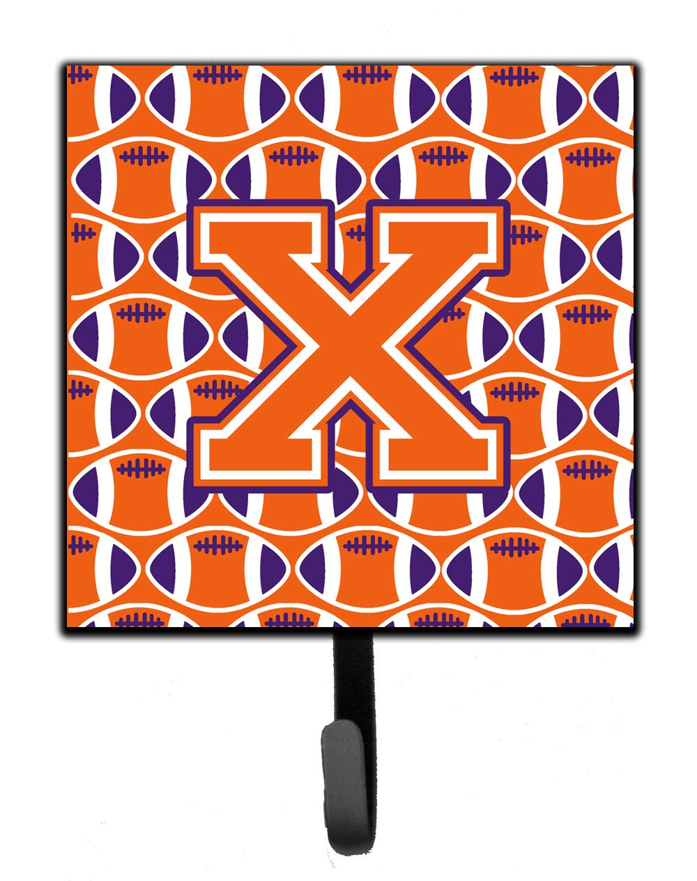 Caroline's Treasures CJ1072-XSH4 Letter X Football Key Holder - Orange, White & Regalia Wall Hook for Keys, Leashes, Towels & Aprons | Perfect for Entryway, Kitchen & Bathroom Organization