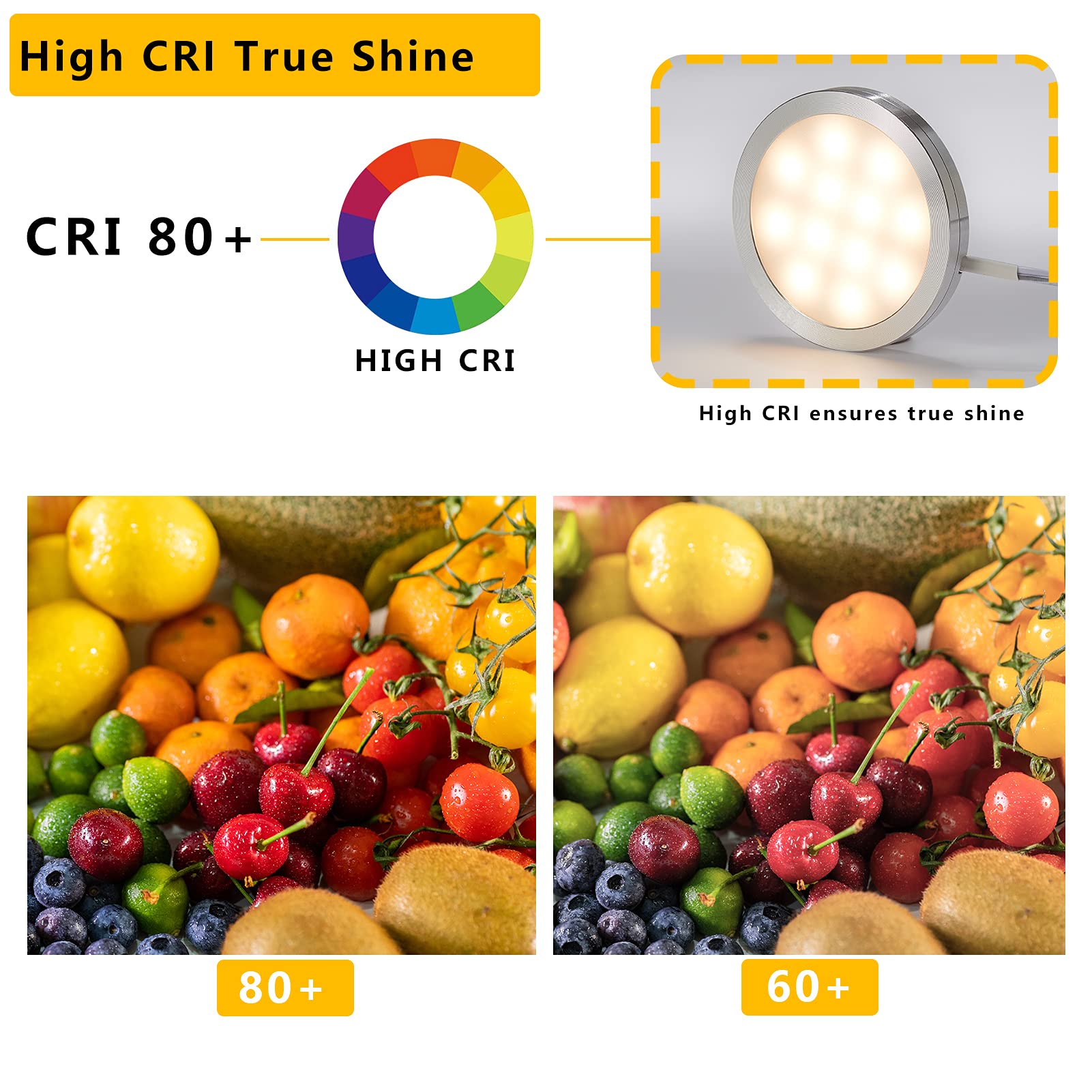 Smart Puck Lights with Bluetooth APP Control - Dimmable Under Cabinet Lighting, 12V DC Adaptor, Warm White (4 Pack) - Perfect for Kitchen, Closet, and Display Case Illumination