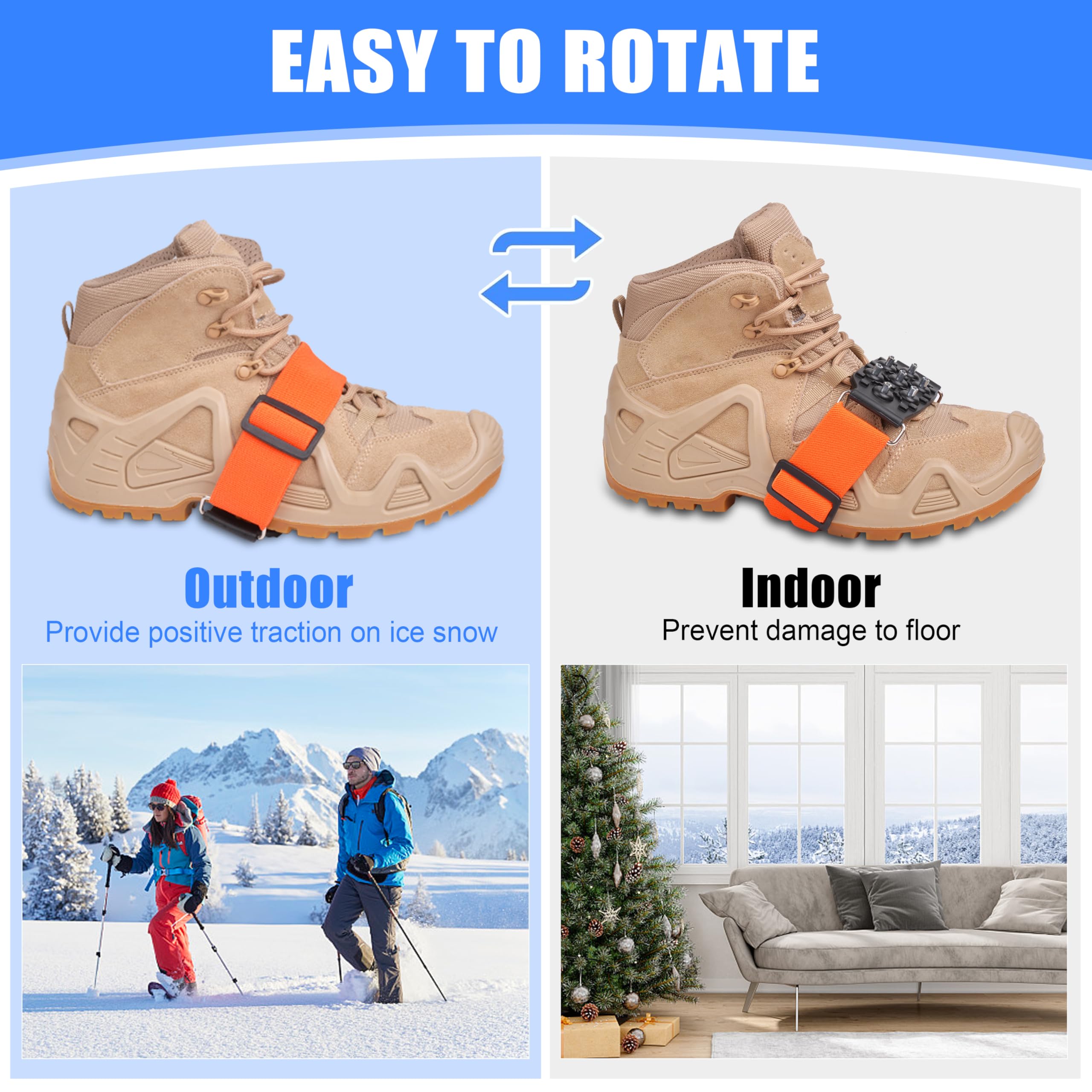 Non-Slip Ice Cleats for Shoes & Boots - Traction Crampons for Hiking, Walking on Snow & Ice - Winter Gear for Men & Women - Perfect for Outdoor Activities, Ice Fishing & Indoor Use on Slippery Surfaces