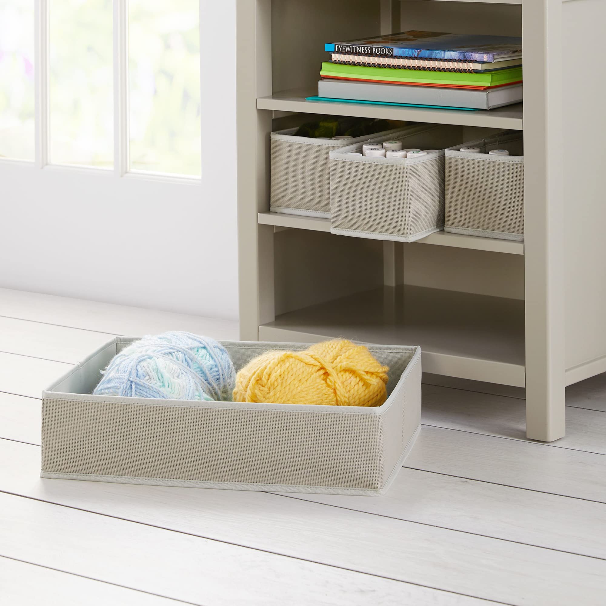 Martha Stewart Crafting Kids' Open Storage Shelf - Gray Wooden Organizer with Bins for Art Supplies, Toys & School Supplies | Perfect for Bedroom, Playroom & Classroom Organization