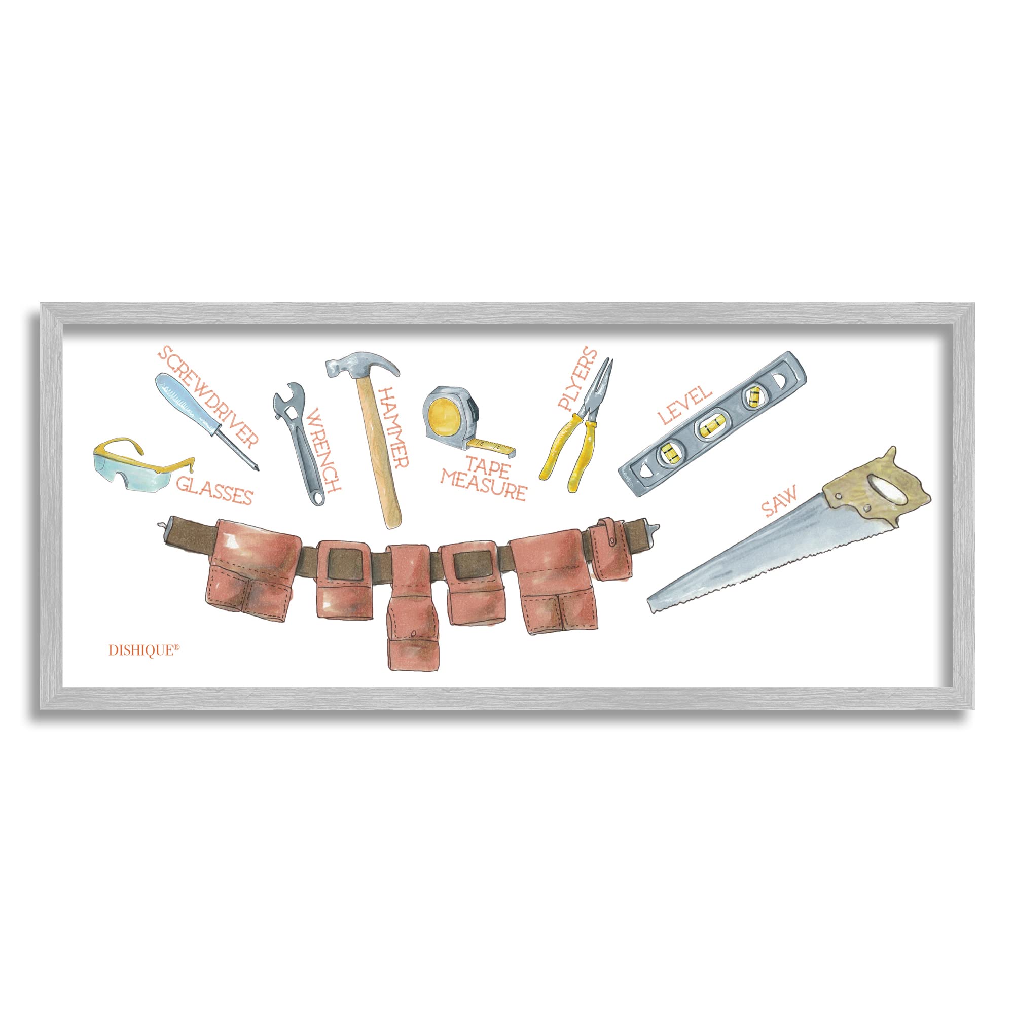 Stupell Industries Construction Tools Educational Diagram Wall Art - Dishique Design - Blueprint Style Home & Office Decor for Engineers, Builders & DIY Enthusiasts