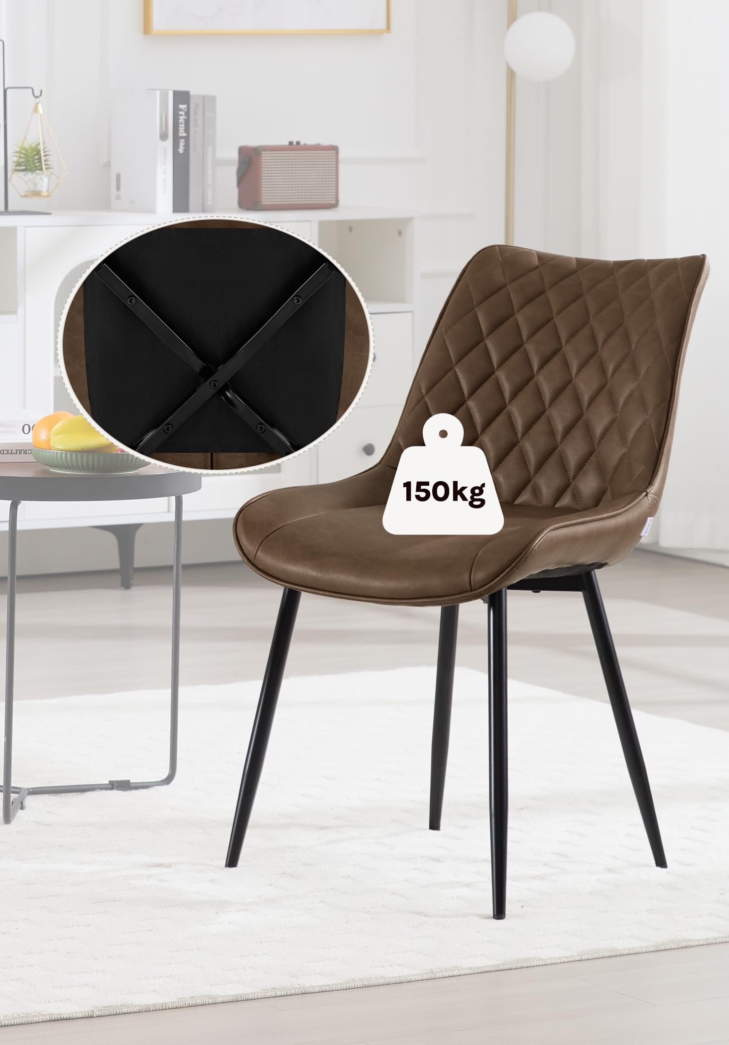 WOLTU 2-Piece Dining Chair Set - Brown Leatherette Kitchen Counter Chairs with Backrest & Padded Seat for Living Room, Lounge & Reception Areas | Perfect for Breakfast Nooks, Kitchen Islands & Small Spaces