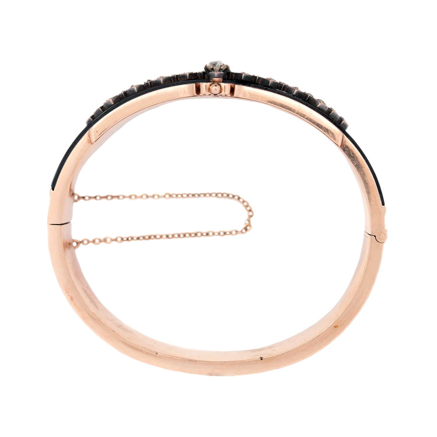 Victorian Style 15k Gold Diamond & Onyx Bangle Bracelet - Elegant Antique Jewelry for Women, Perfect for Weddings, Parties & Special Occasions