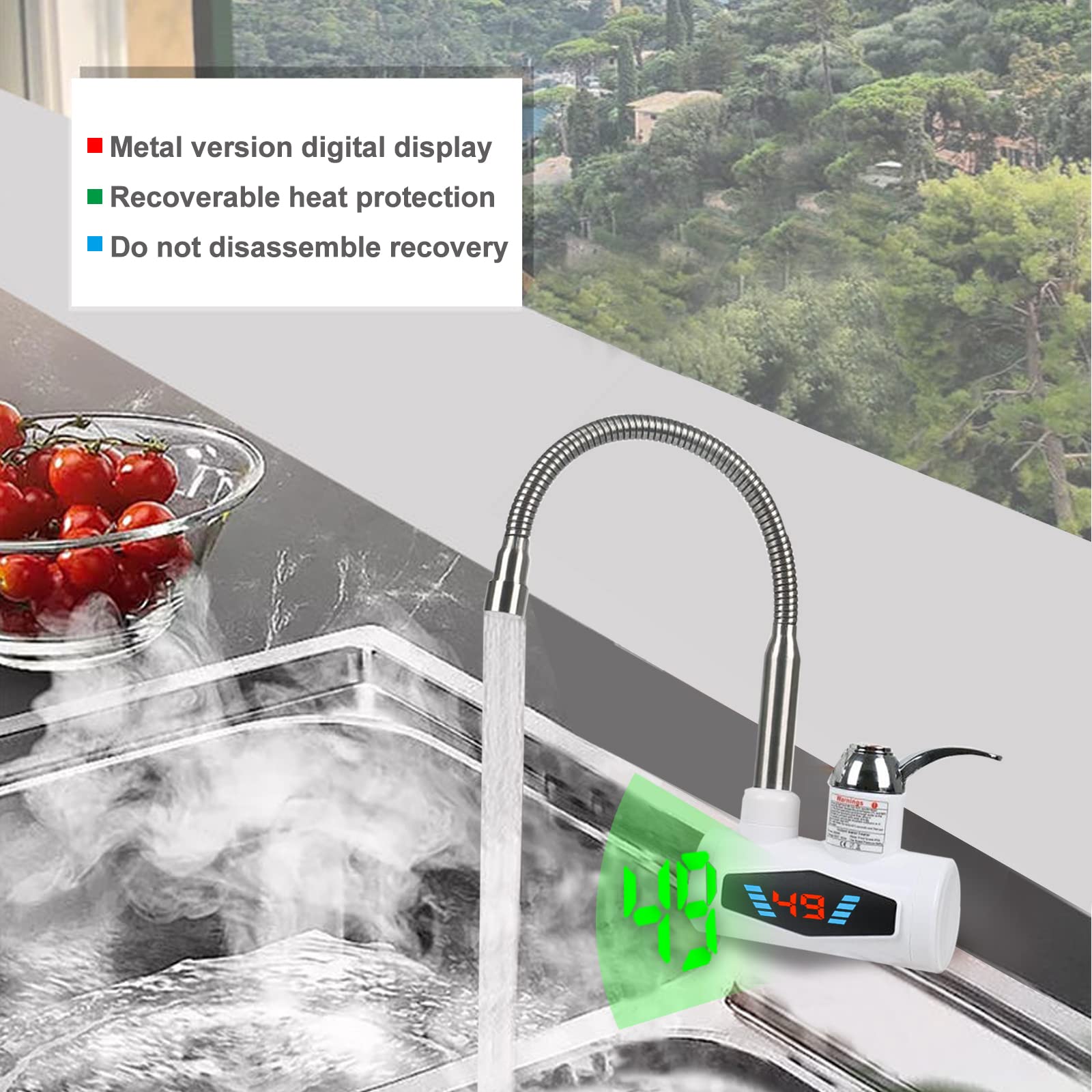 220V Electric Instant Water Heater Tap with LED Digital Display - 3000W Fast Heating for Kitchen & Bathroom (Side Water Inlet) - Perfect for Small Homes, Apartments & RVs