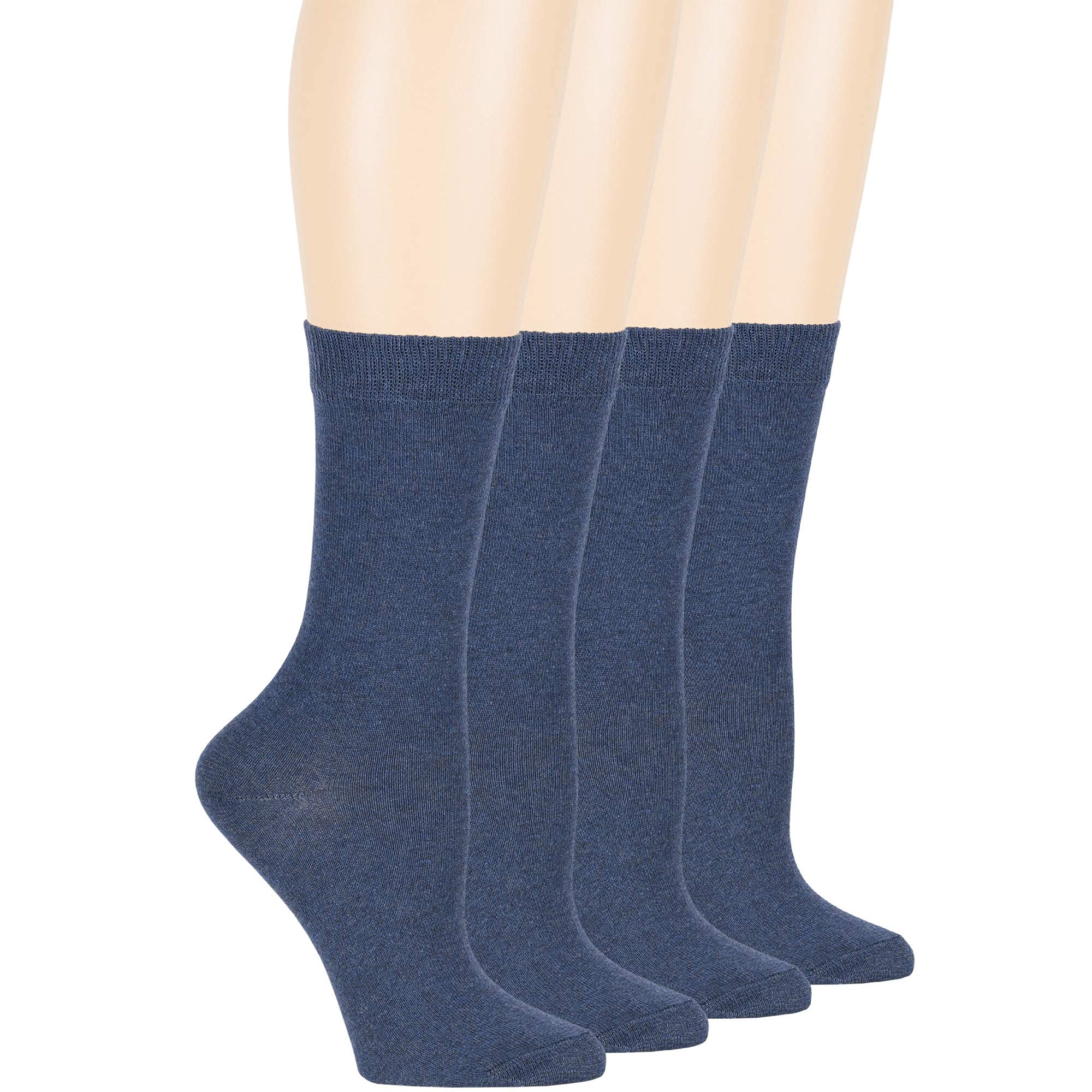 7BigStars Women's Cotton Dress Socks 4-Pack (L/M) - Soft Breathable Solid Color Crew Socks in Black, Brown, Blue, Grey, Beige, Khaki & Olive Green - Perfect for Office, Casual Wear & Everyday Comfort