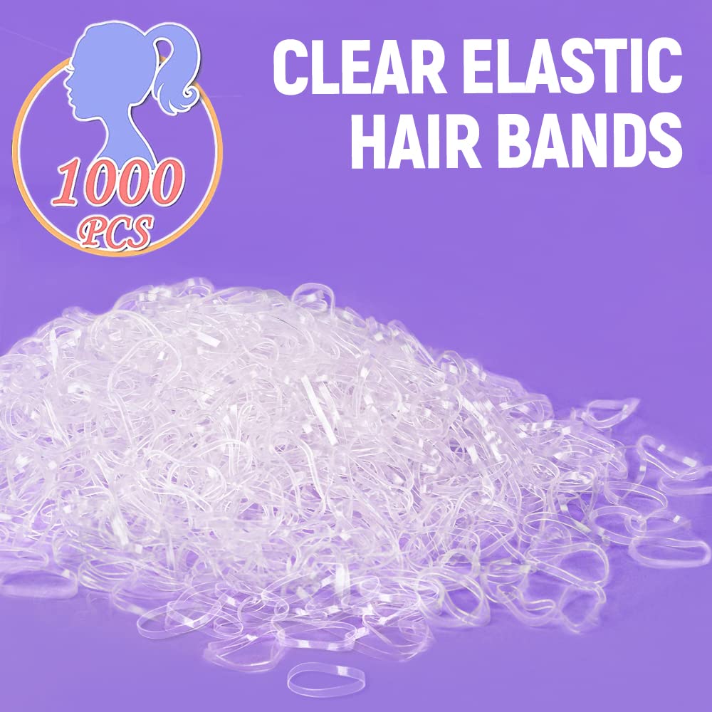MORGLES 1000pcs Clear Small Hair Elastic Bands for Women, Men & Kids - No Damage Hair Ties for Braiding, Ponytails & Hairstyling - Includes Storage Box