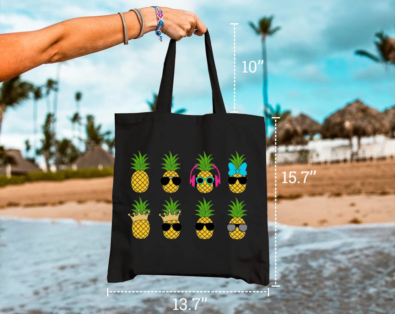 Stylish Pineapple Print Canvas Tote Bag for Women - Reusable Grocery Shopping Bag with Long Shoulder Strap - Perfect for Beach, Picnic, Travel & Daily Use - Cute Gift Idea for Girls & Teens