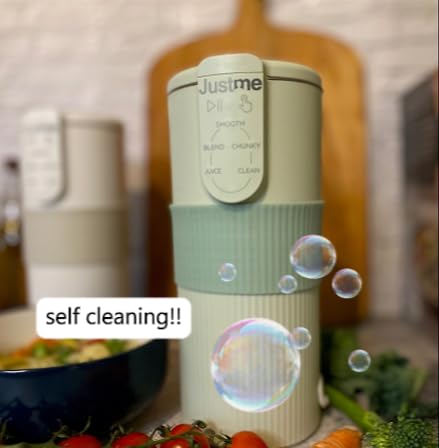 JustMe Mini Soup Maker & Smoothie Blender - Self Cleaning, Lightweight, Sage Green - Perfect for Healthy Cooking, Homemade Soups & Smoothies - Ideal for Small Kitchens, Quick Meals & Easy Cleanup