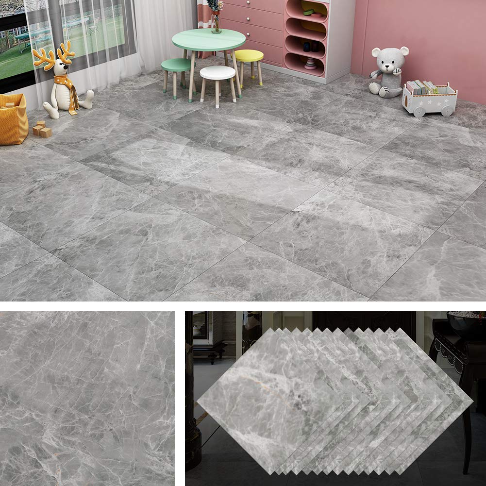 Livelynine 12x12 Inch Peel and Stick Vinyl Floor Tiles - 16 Pack Waterproof Self-Adhesive Flooring for Bathroom, Kitchen, Bedroom & Farmhouse - Easy DIY Installation, Durable Concrete Grey Design - Perfect for Home Renovation, Rental Upgrades & Quick Floor Makeovers