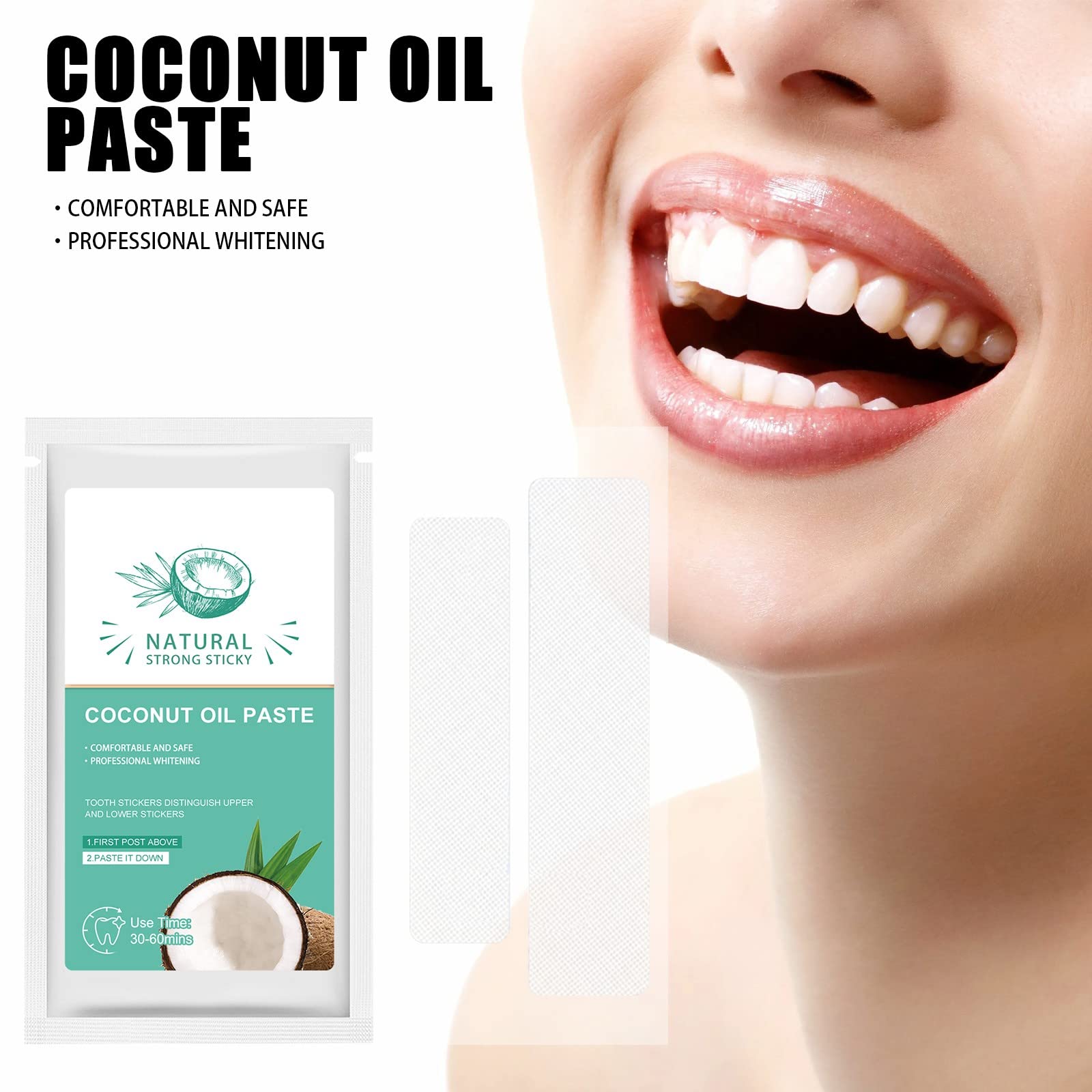 Natural Coconut Oil Teeth Whitening Strips - Remove Yellow Stains & Brighten Teeth | Safe for Electric Toothbrushes | Perfect for Daily Oral Care & Travel Beauty Routine