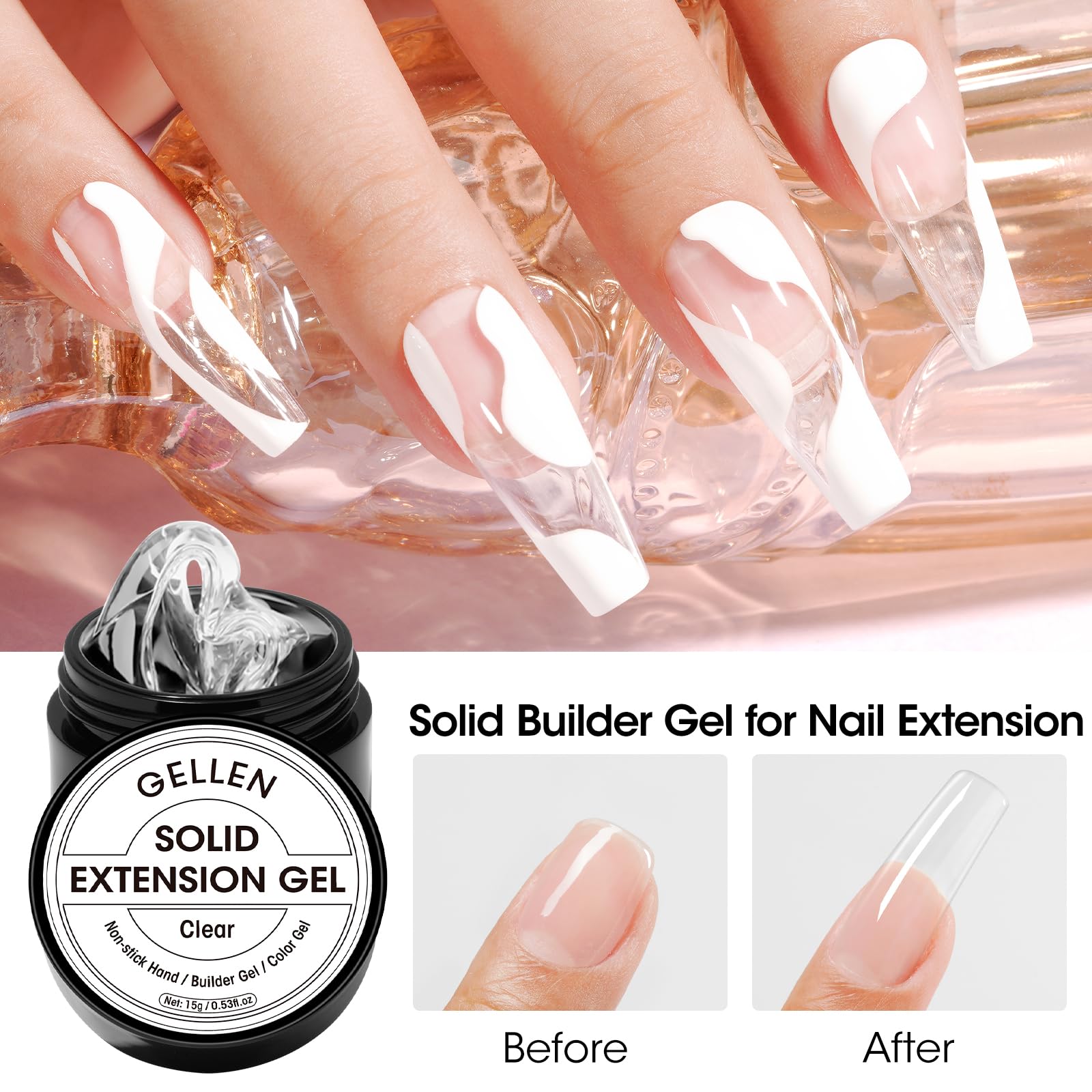 Gellen Solid Builder Gel for Nails - UV/LED Cured 3D Sculpting Gel for Nail Art & Extensions - Professional Multifunctional Nail Molding Gel - Perfect for Salon, DIY Manicures & Nail Art Designs