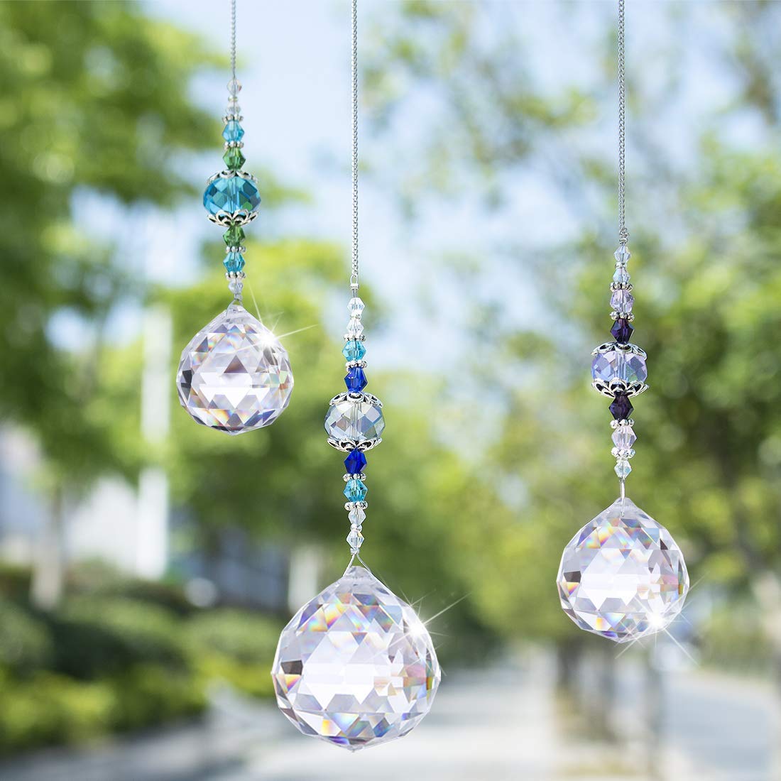 H&D HYALINE & DORA Crystal Prism Ball Rainbow Maker - Pack of 6 (3x2) Glass Sun Catchers with Moon & Heart Pendants for Window Decor, Room Decor, and Gift Giving - Create Beautiful Rainbows in Your Home