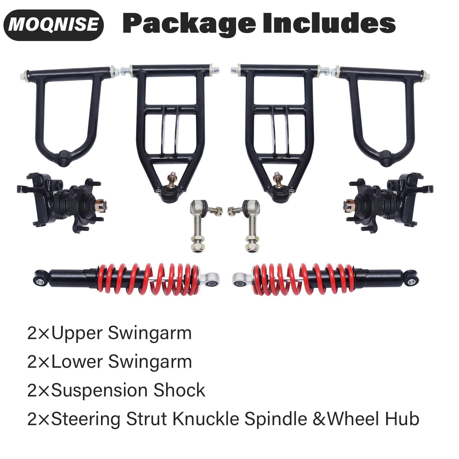 340mm Front Suspension Swingarm Kit with Upper/Lower Shock, Steering Strut Knuckle & Wheel Hub - Compatible with Quad Bikes, ATVs, Go Karts & Electric Buggies - Perfect for Off-Road Adventures & Trail Riding