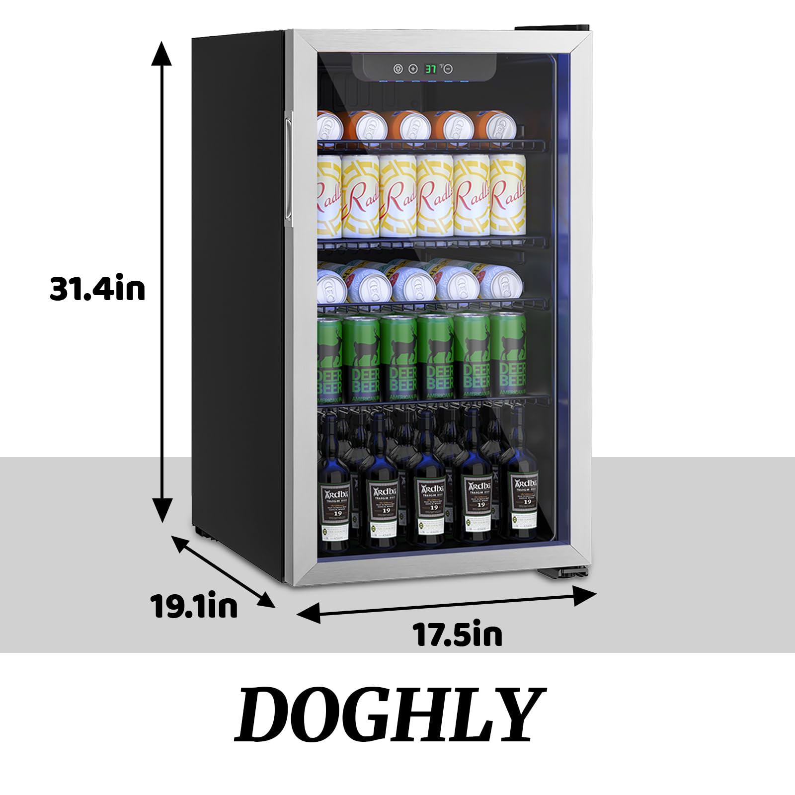 3.2 Cu.ft Beverage Refrigerator Cooler - 126 Can Mini Fridge with Reversible Glass Door, Digital Temperature Control for Beer, Soda & Wine | Perfect for Home Bar, Office, or Dorm Room | Adjustable & Removable Shelves for Custom Storage