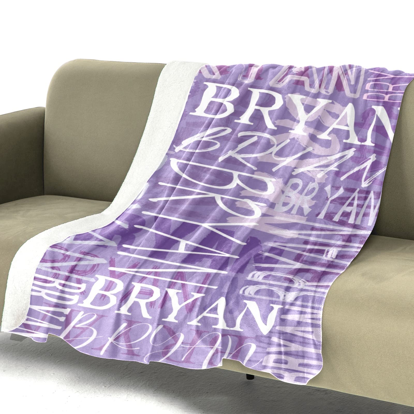 Personalized Fleece Throw Blanket with Name - Custom Blankets for Adults & Baby - Soft Purple Blanket (34