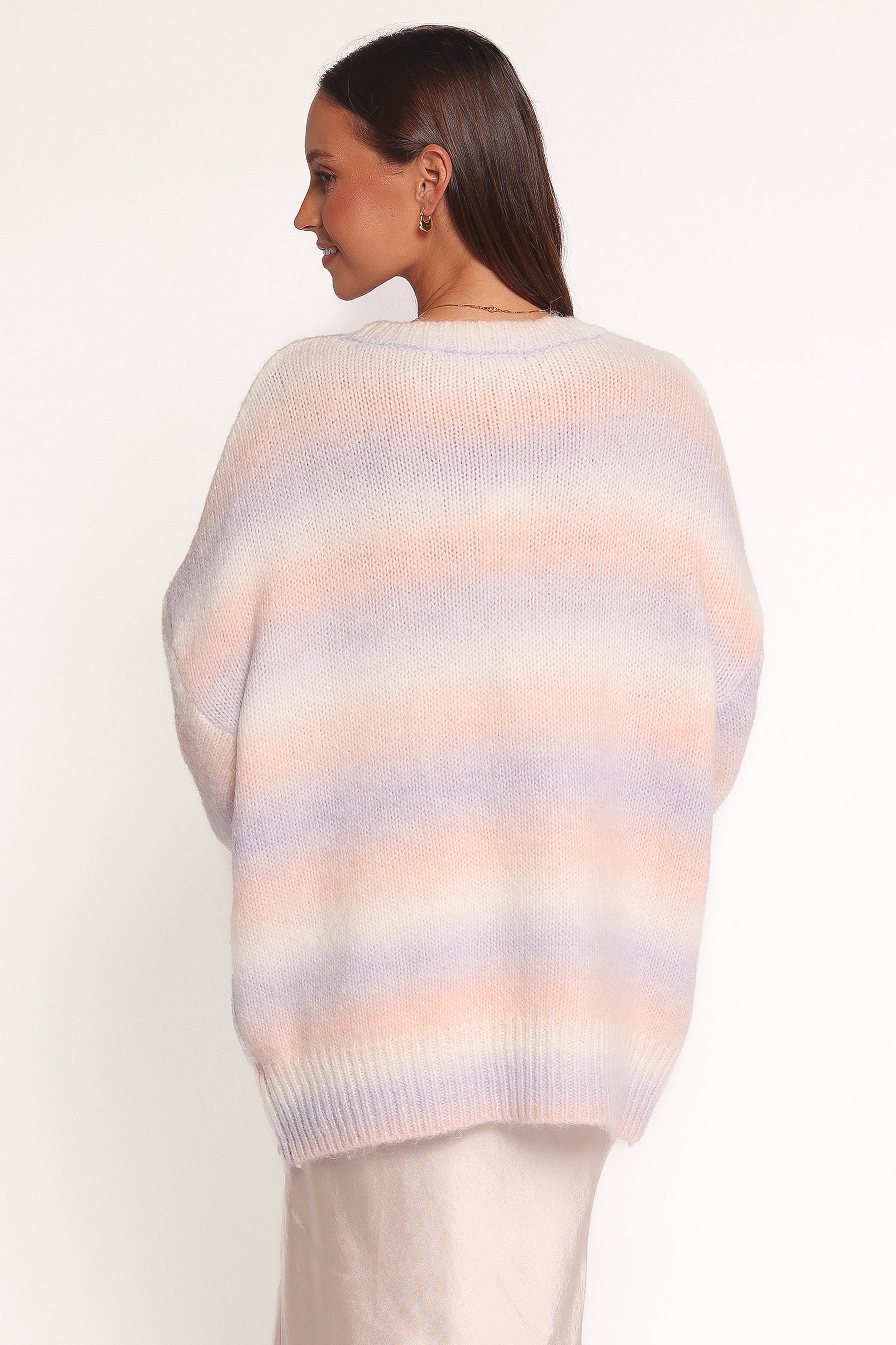Joy Knit Sweater Women's Lavender Striped Pullover - Cozy Casual Wear for Fall & Winter, Perfect for Office, Dates and Weekend Outings