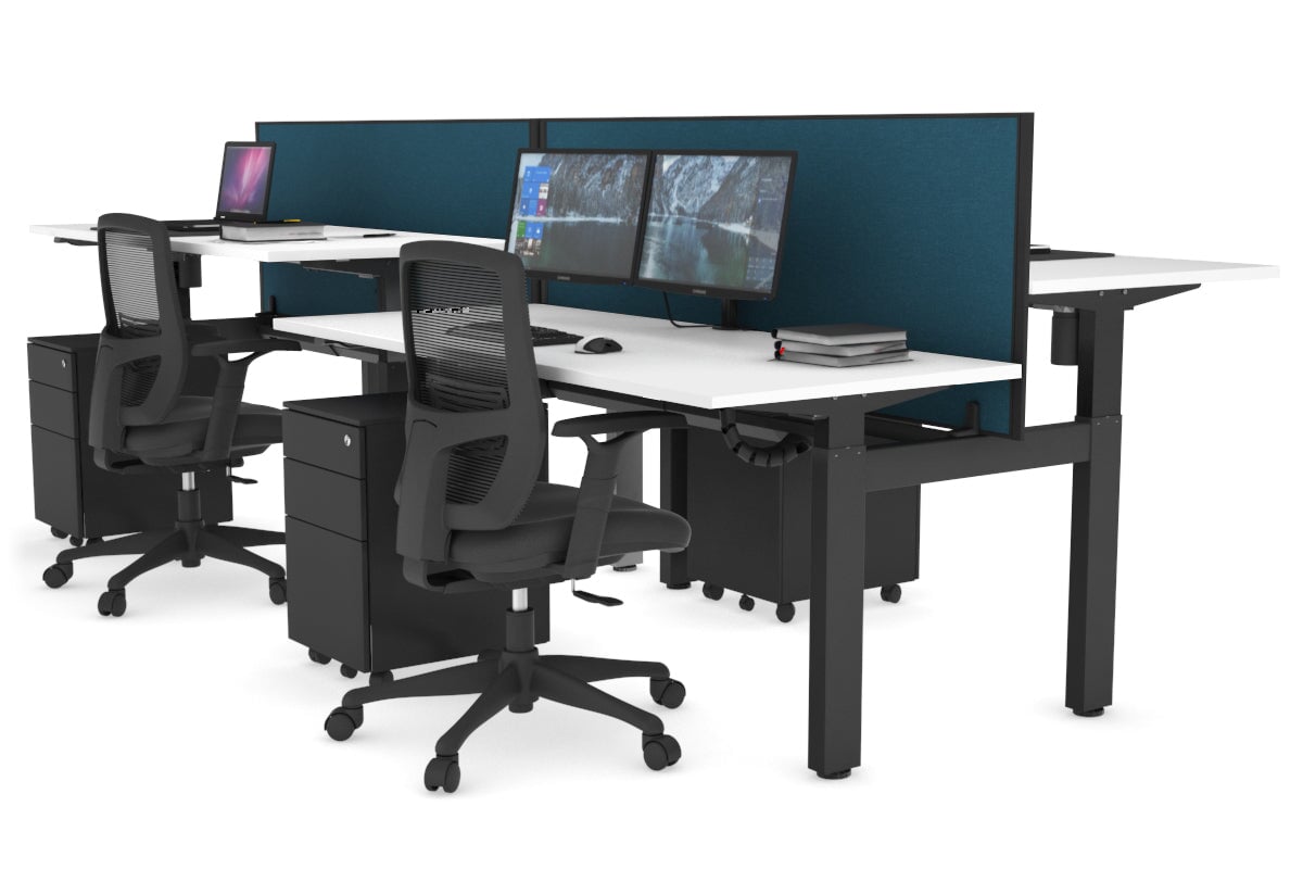 Adjustable 4-Person H Bench Workstation - Black Frame [1200L x 700W] - Perfect for Office, Workshop & Collaborative Workspaces