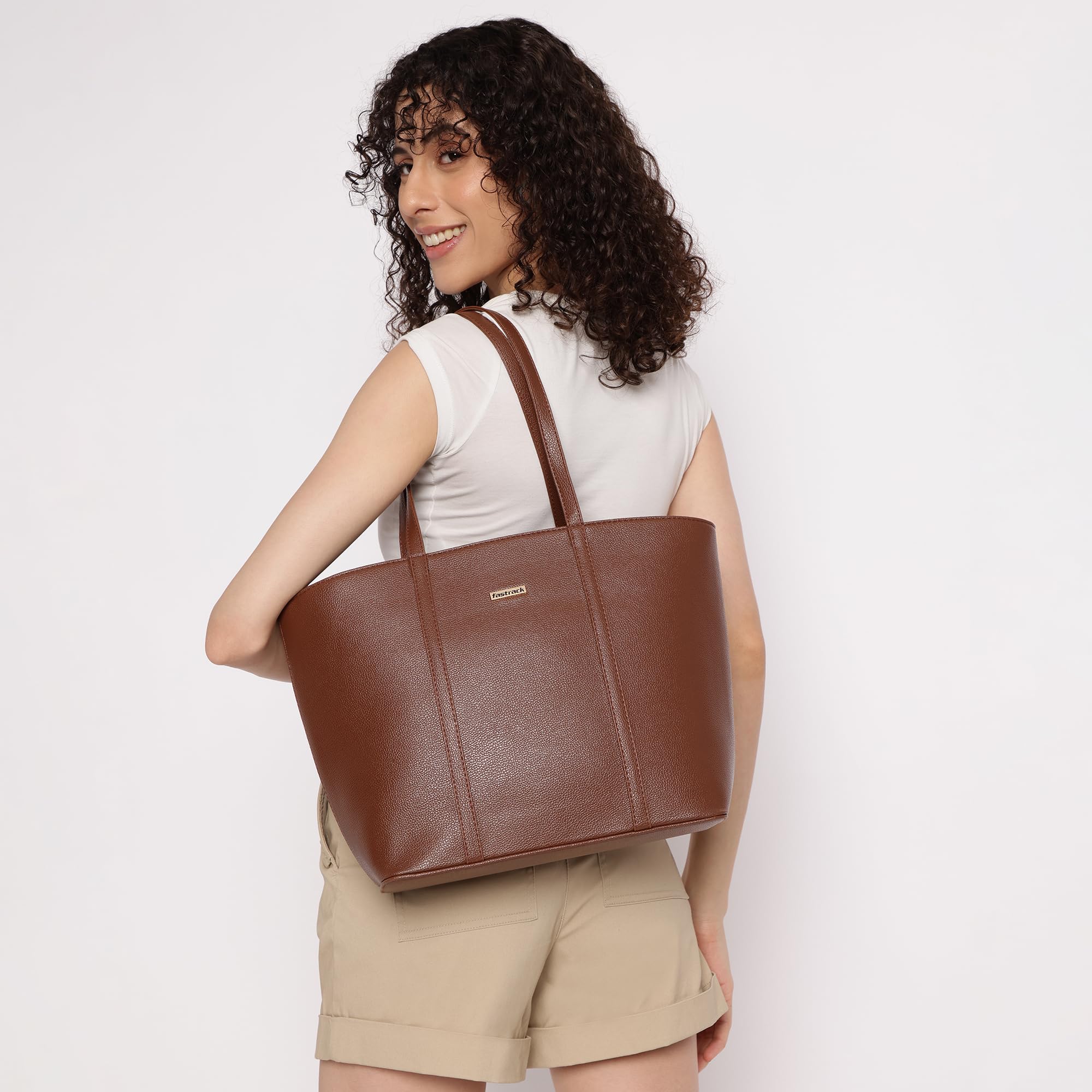 Fastrack Women's Essential Tote Bag with Top Zip Closure, Multiple Pockets & Comfortable Shoulder Strap - Perfect for Work, Travel, Shopping & Everyday Use