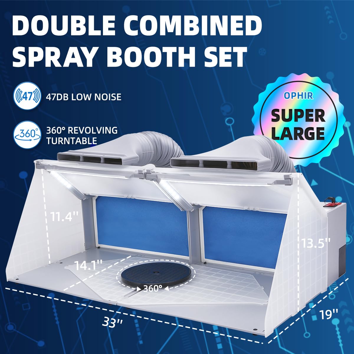OPHIR 2-Pack Airbrush Spray Booth Kit with 6 LED Lights & 2 Exhaust Hoses - Portable Paint Booth for Model Building, Crafts, Nail Art, Cake Decorating & T-Shirt Painting - Perfect for Indoor DIY Projects & Hobbyists