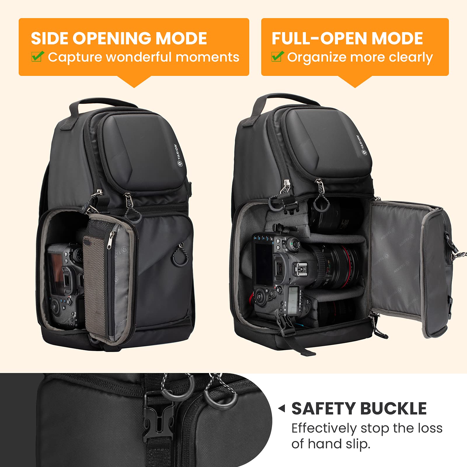 TARION TR-S Waterproof Camera Shoulder Bag - Travel Photography Backpack with Rain Cover for DSLR & Mirrorless Cameras - Perfect for Outdoor Adventures, Hiking & Travel Photography (Black, Classic)