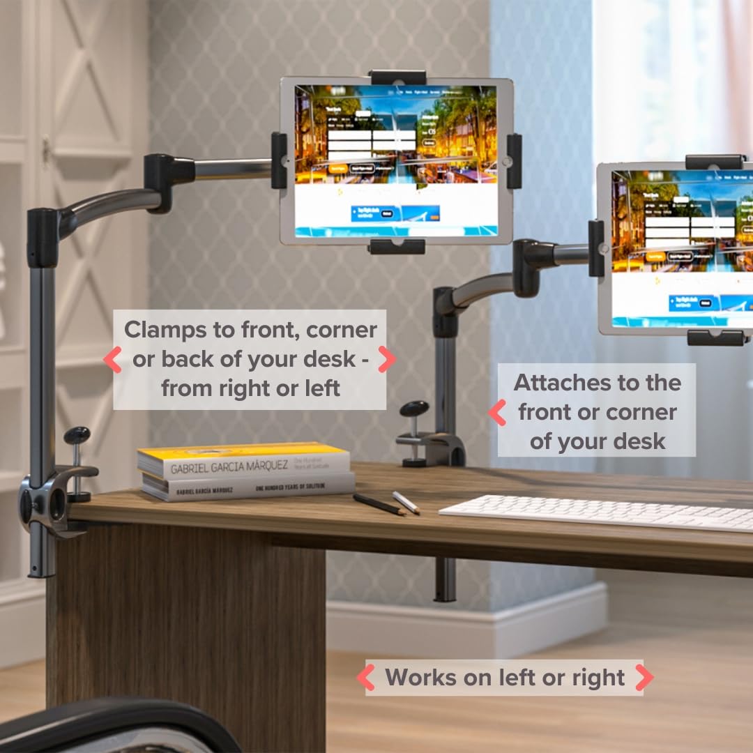 LEVO G2 Adjustable Clamp-On Tablet Holder – Universal iPad Stand for Desk, Coffee Table & End Table – Hands-Free Mount for Kindle, Galaxy, Surface Pro – Perfect for Reading, Cooking & Video Calls