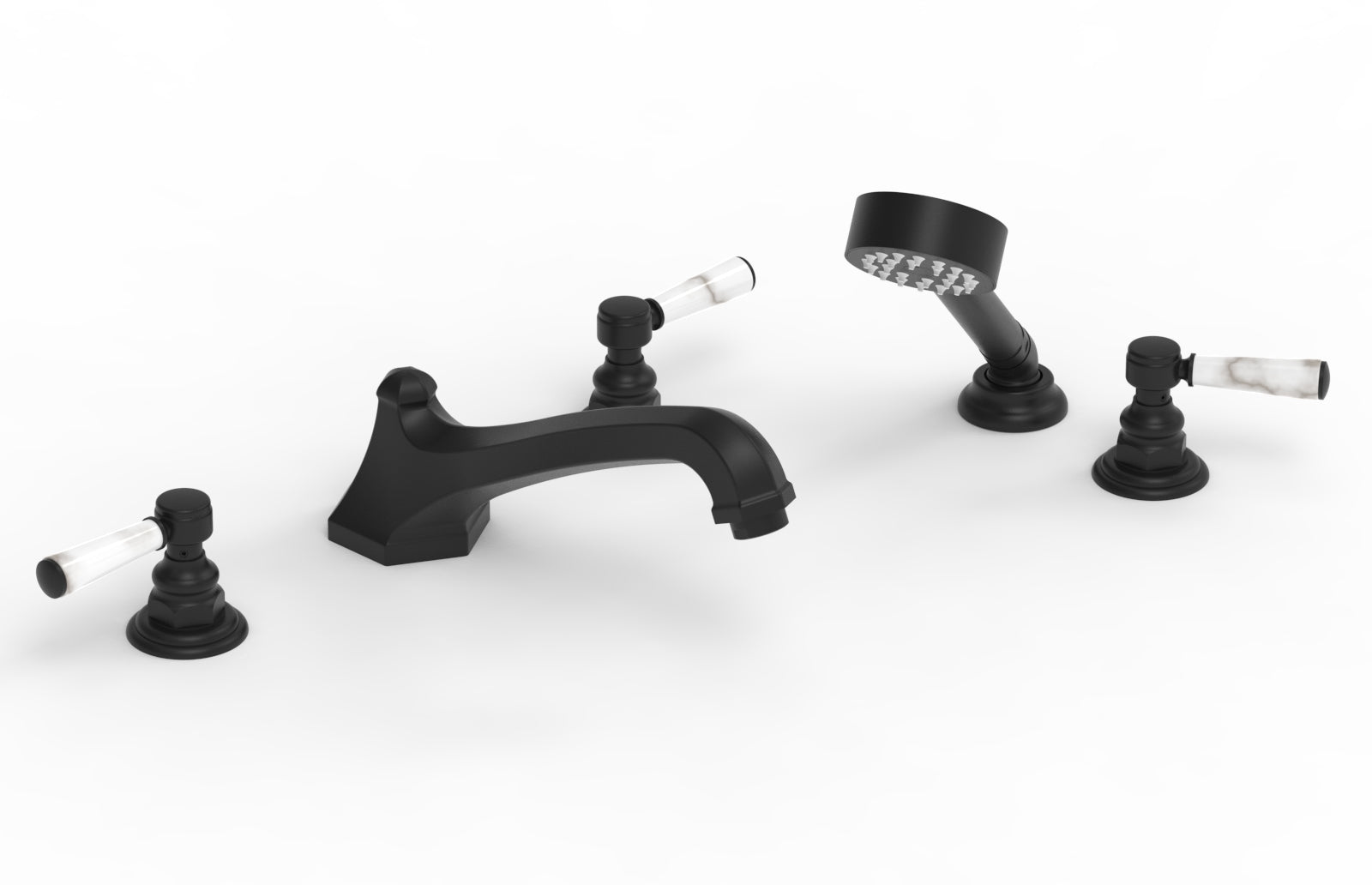 HEX TRADITIONAL Deck Mounted Bathtub Set with Hand Shower - White Marble Lever Handles (500 50) - Perfect for Modern Bathroom Renovations & Spa-Like Relaxation