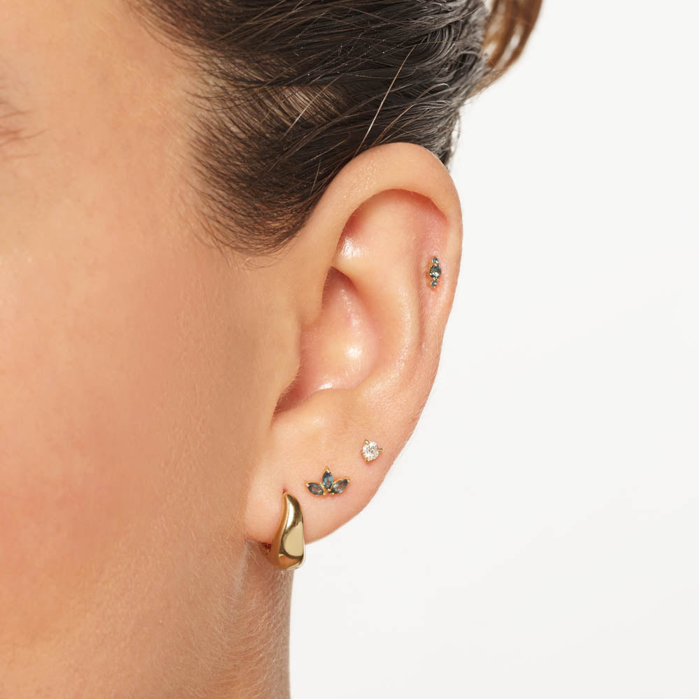 10k Gold Blue Topaz Marquise Helix Single Stud Earrings for Women - Perfect for Everyday Wear, Parties & Special Occasions